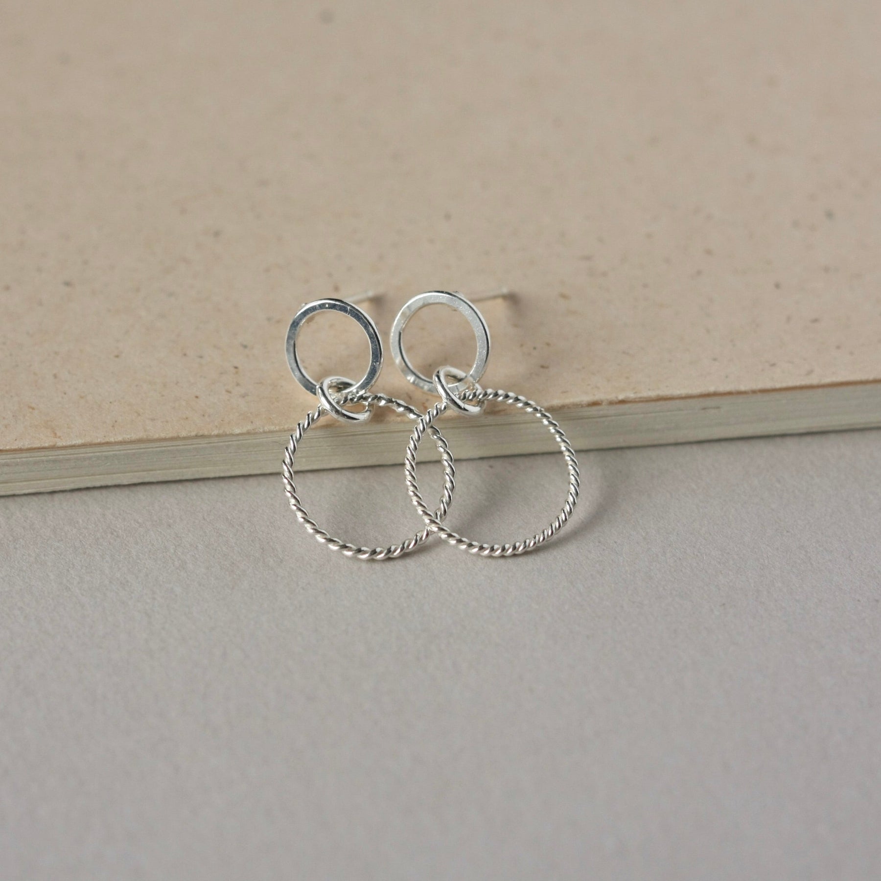 Sterling Silver Double Circle Dangling Studs