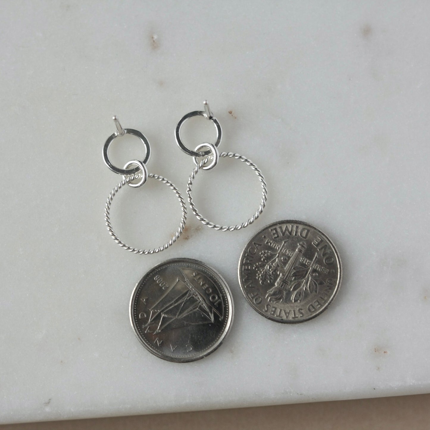 Sterling Silver Double Circle Dangling Studs