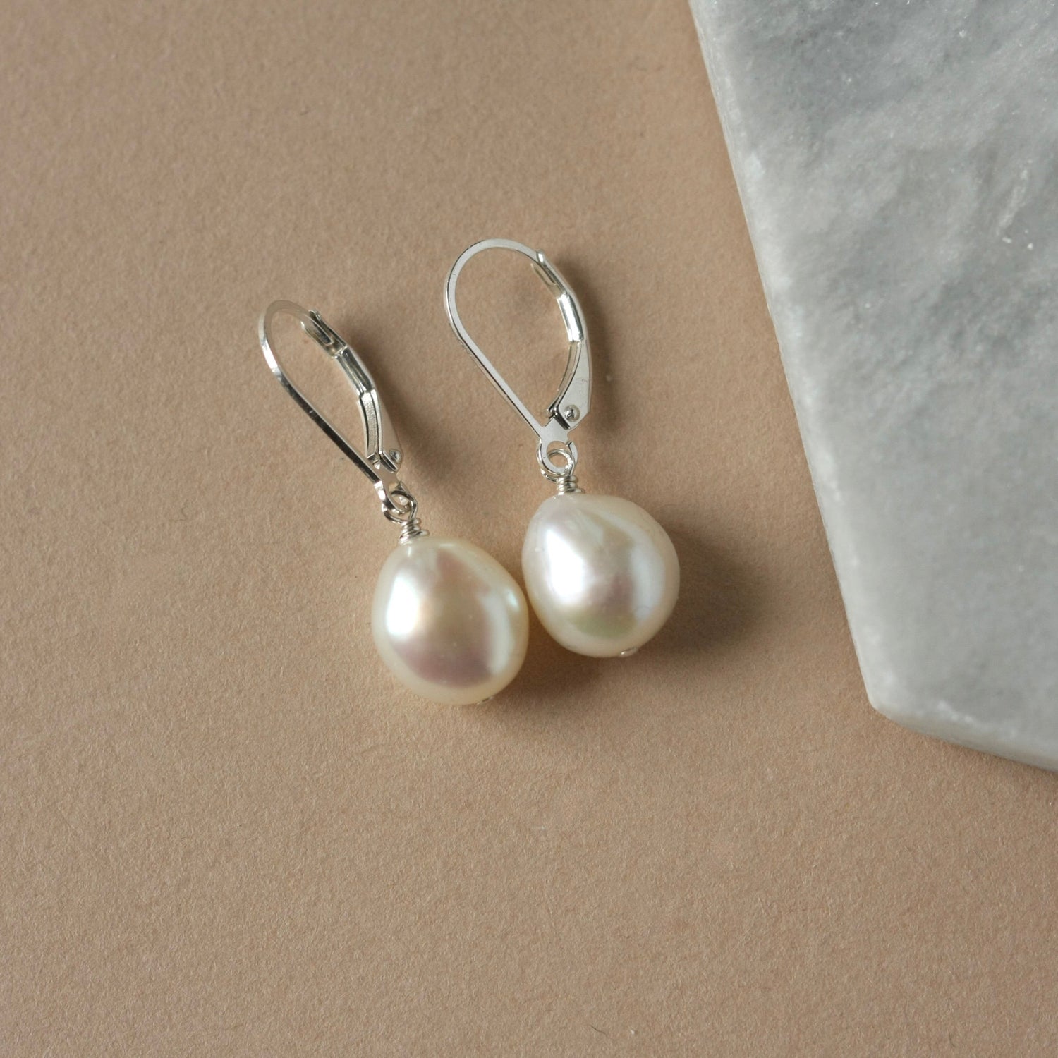 Silver Baroque Pearl Lever Back Earrings