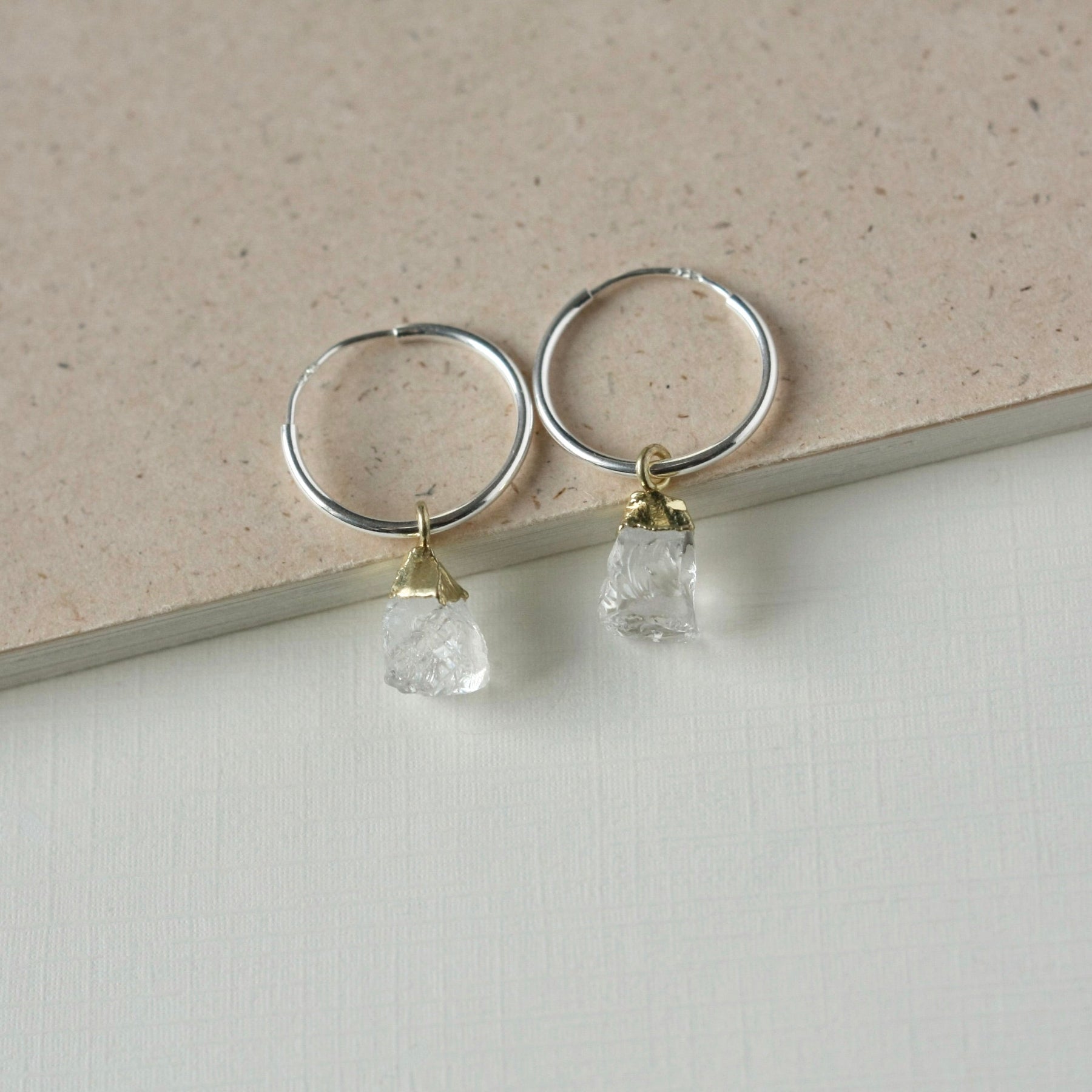 Mixed Metal Quartz Hoop Dangle Earrings