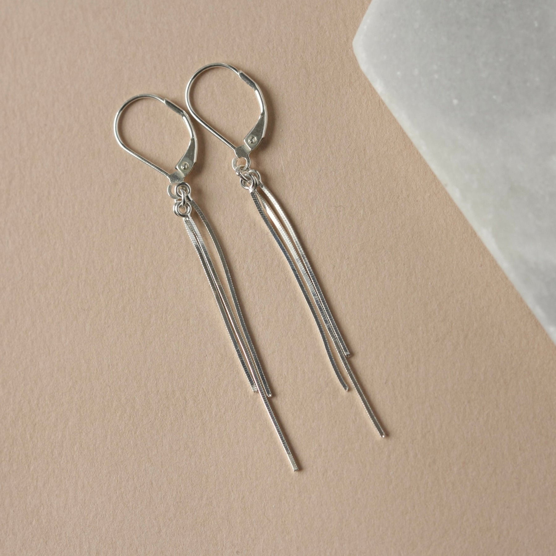 Long Silver Chain Lever Back Earrings