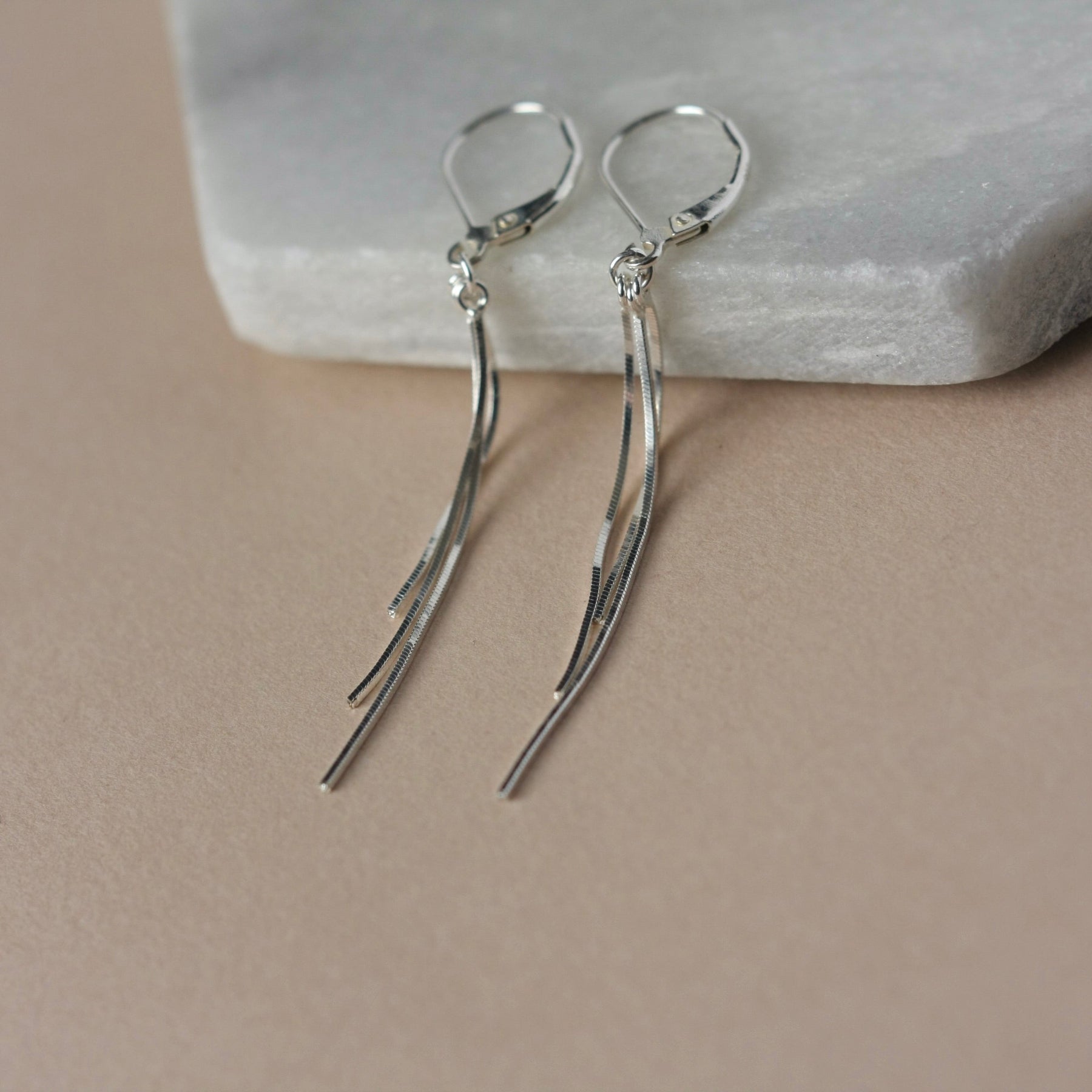 Long Silver Chain Lever Back Earrings