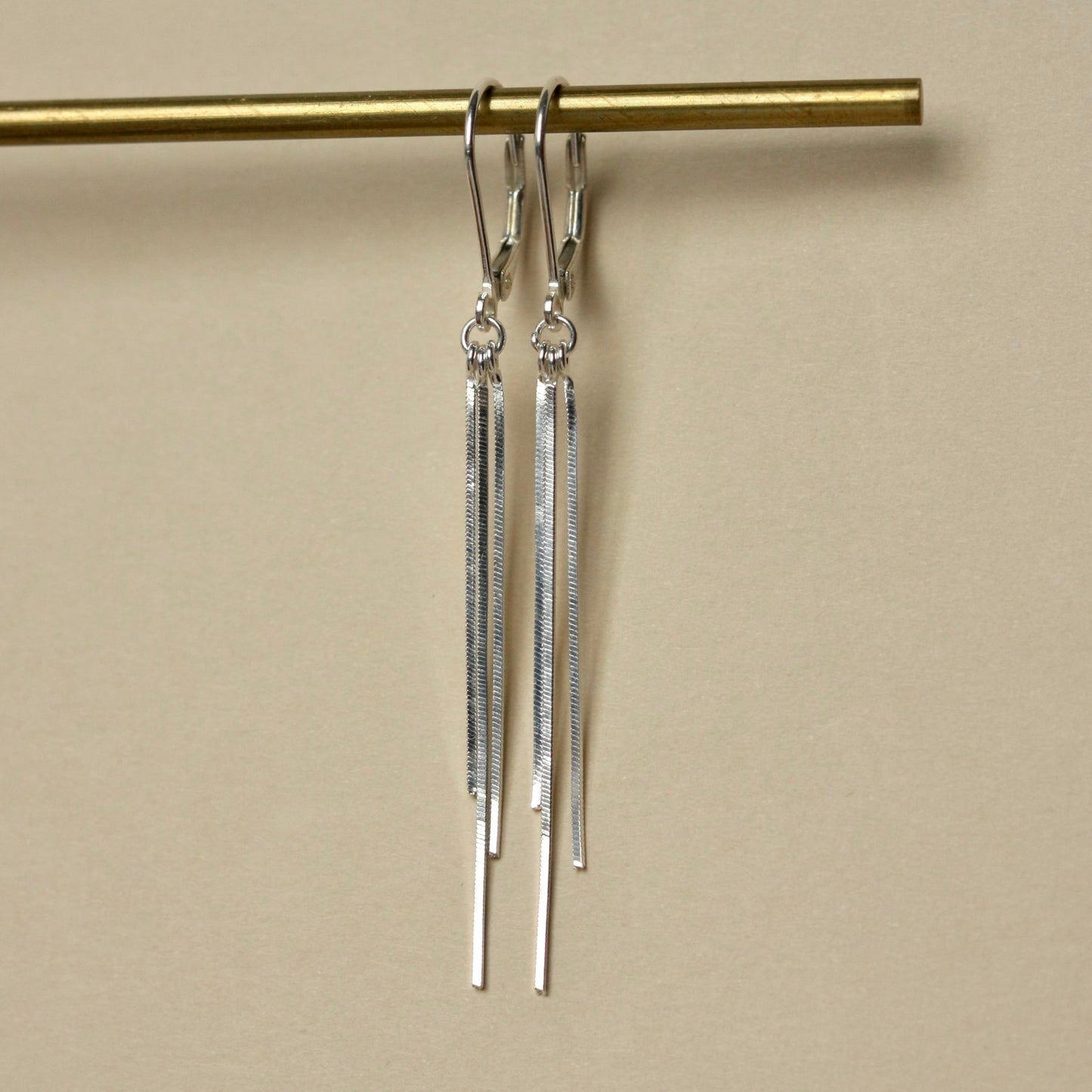 Long Silver Chain Lever Back Earrings
