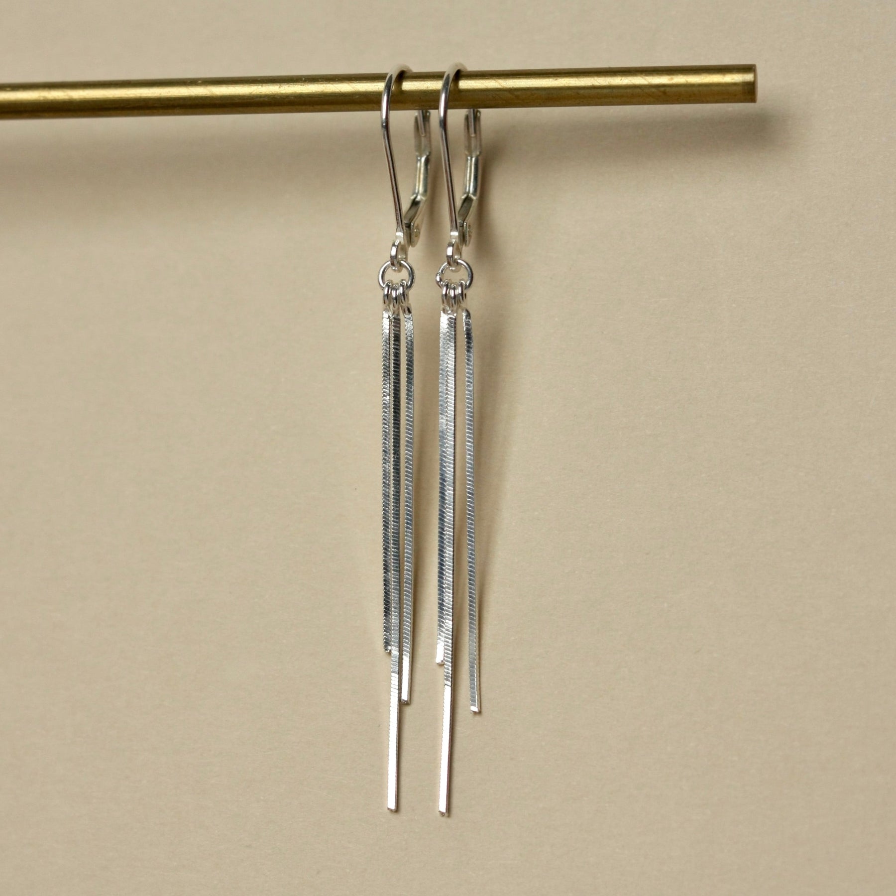 Long Silver Chain Lever Back Earrings