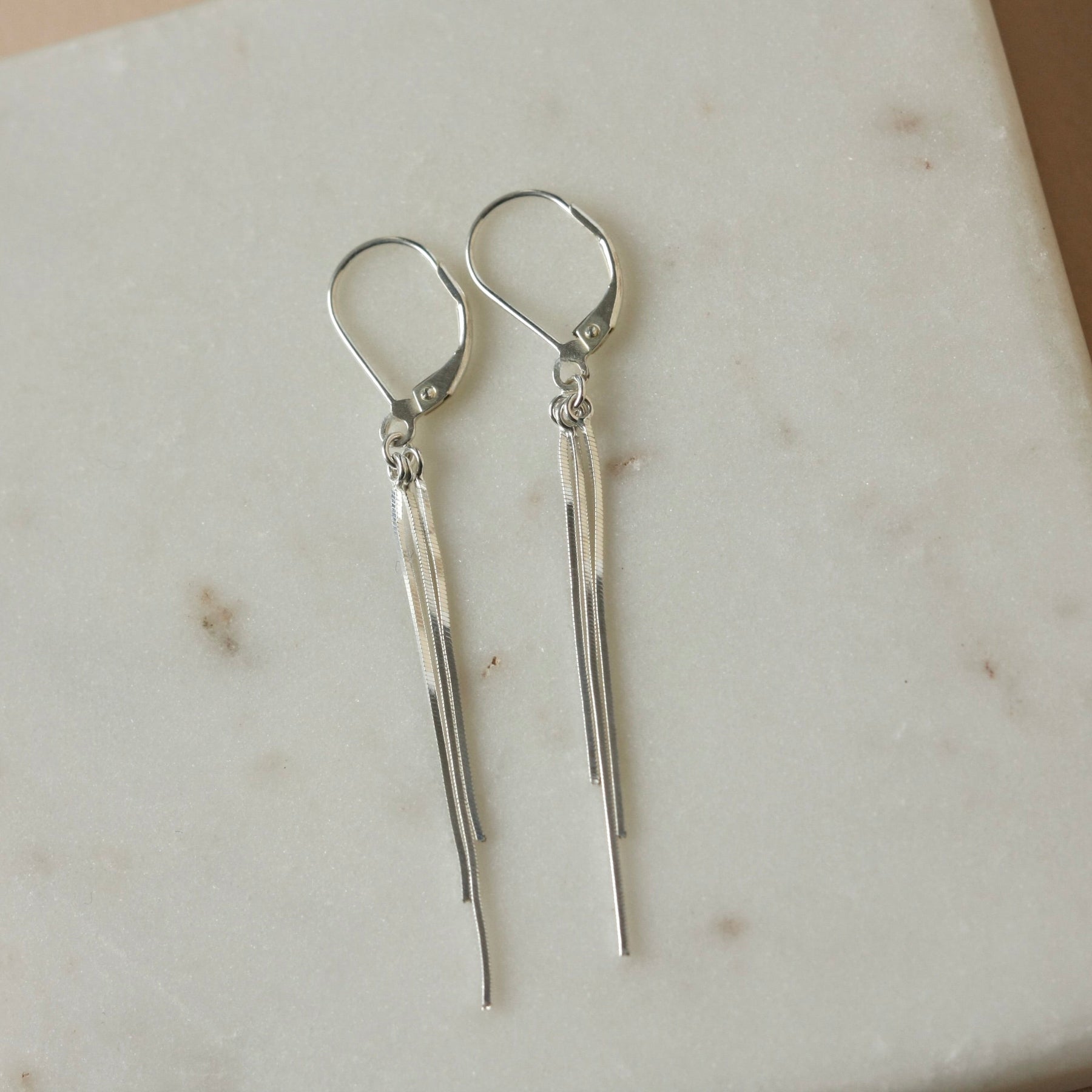 Long Silver Chain Lever Back Earrings