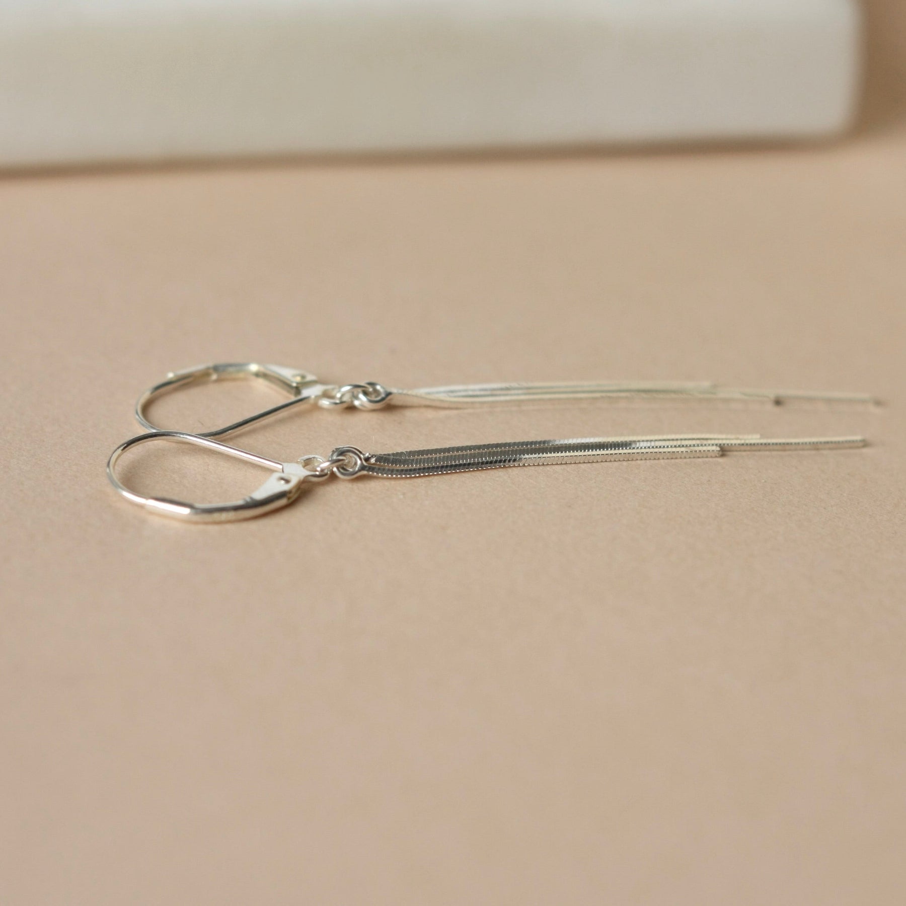 Long Silver Chain Lever Back Earrings