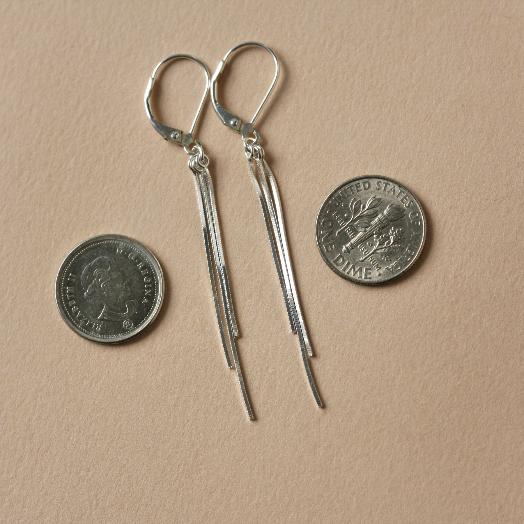 Long Silver Chain Lever Back Earrings