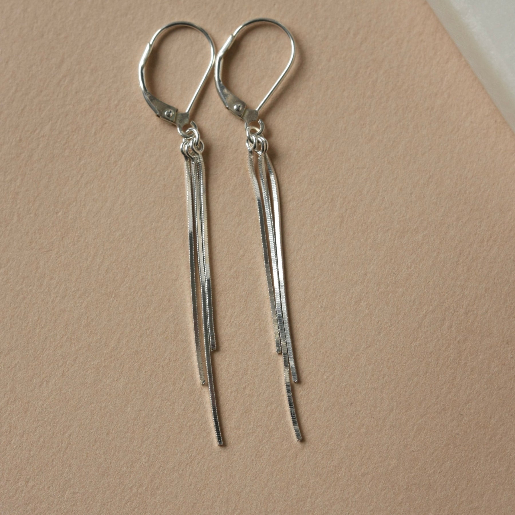 Long Silver Chain Lever Back Earrings