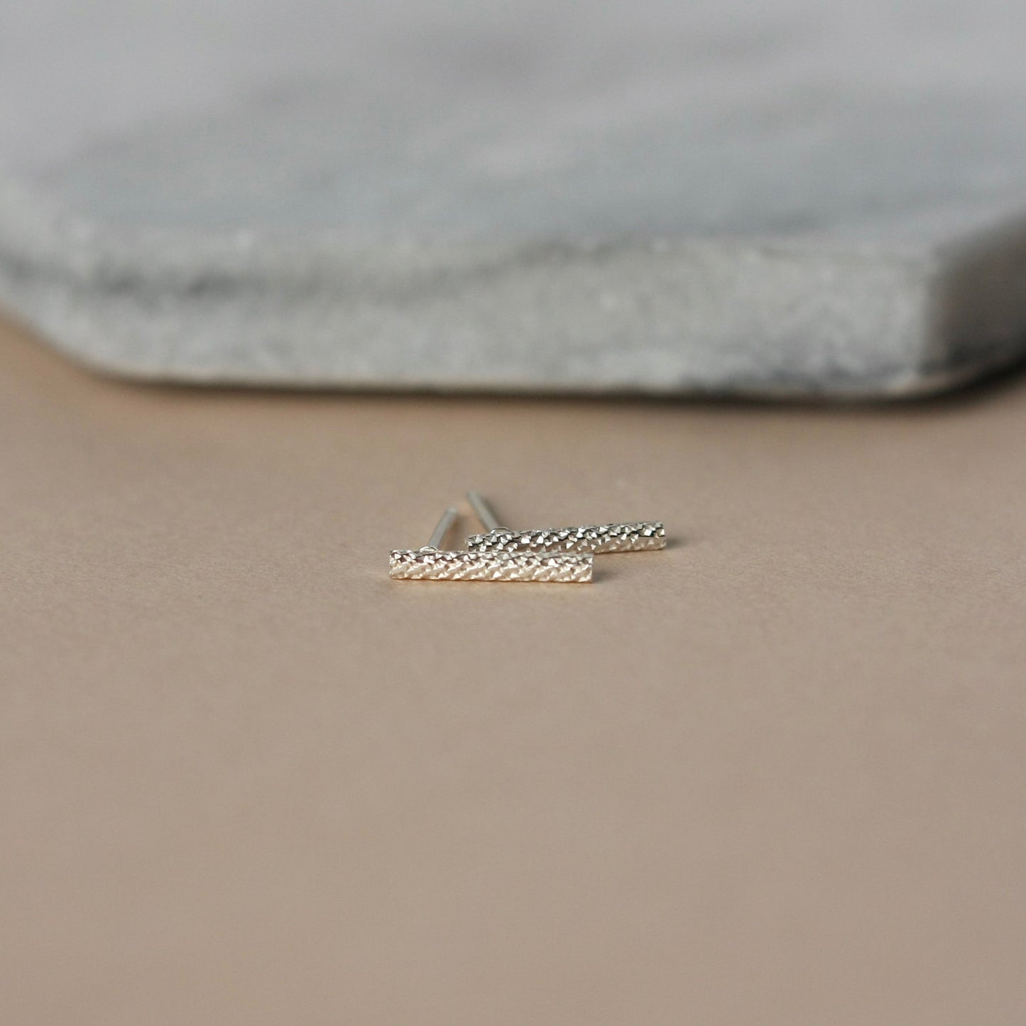 Textured Sterling Silver Bar Stud Earrings