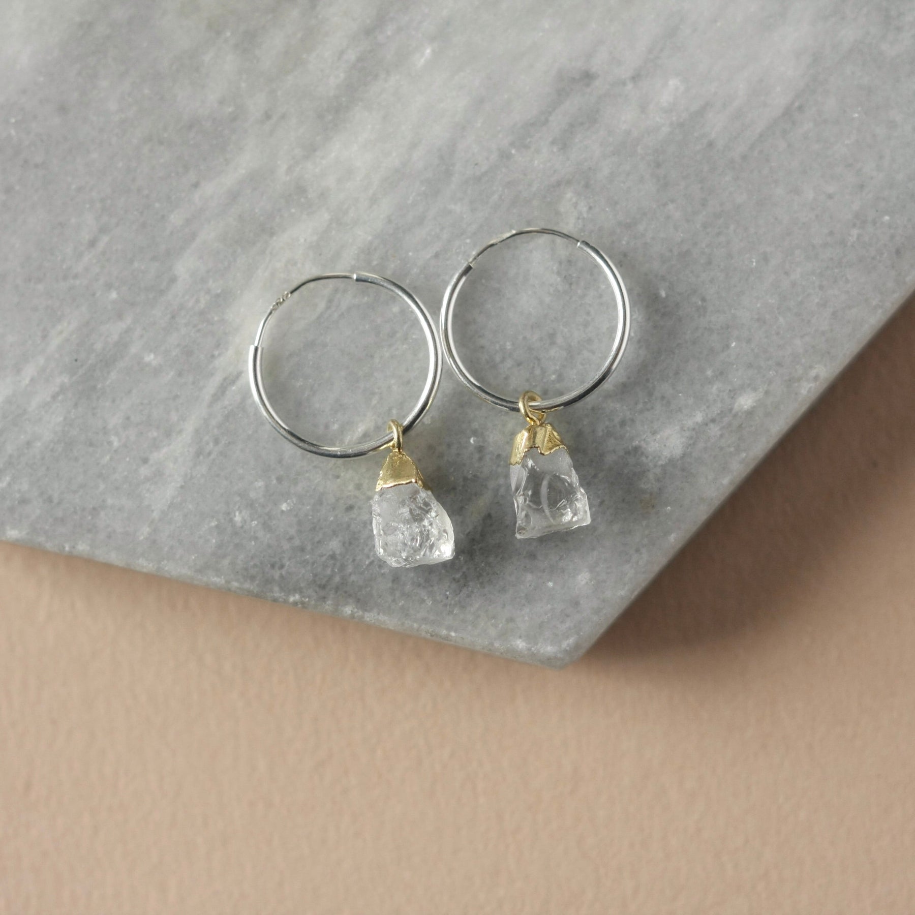 Mixed Metal Quartz Hoop Dangle Earrings