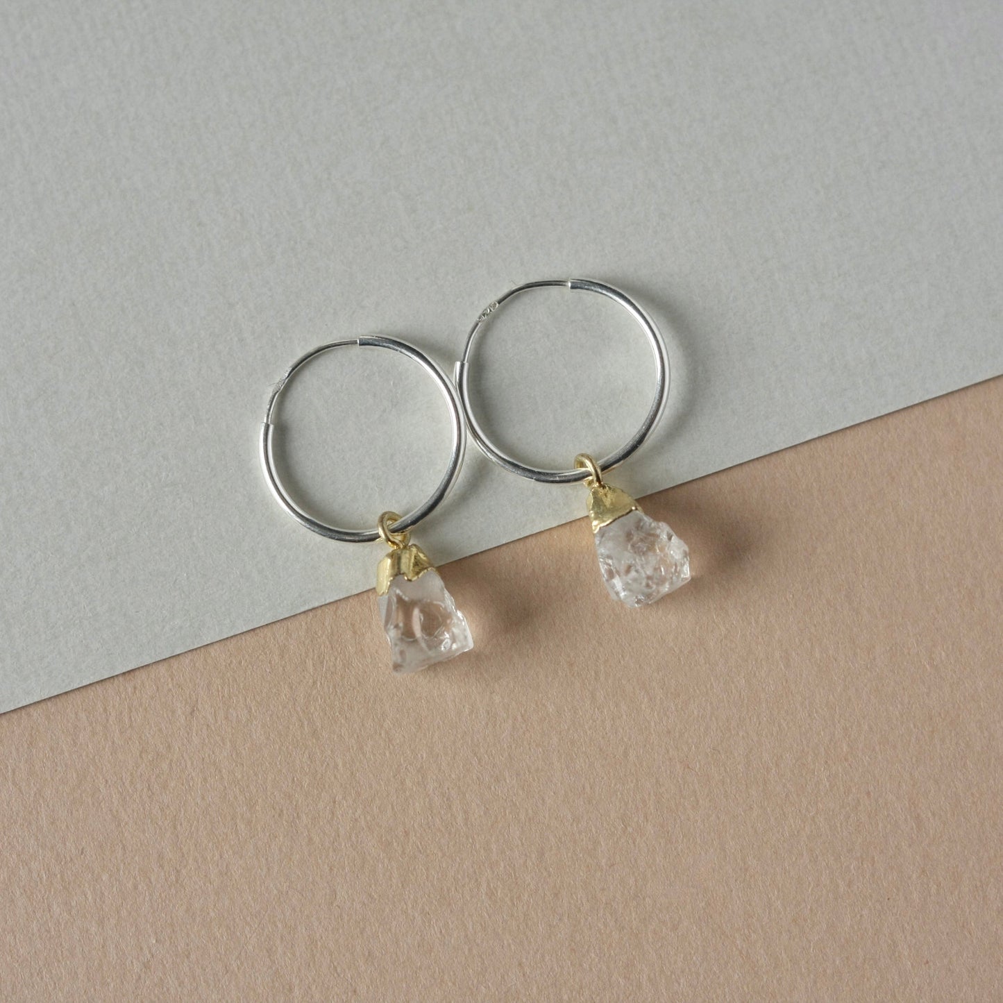 Mixed Metal Quartz Hoop Dangle Earrings