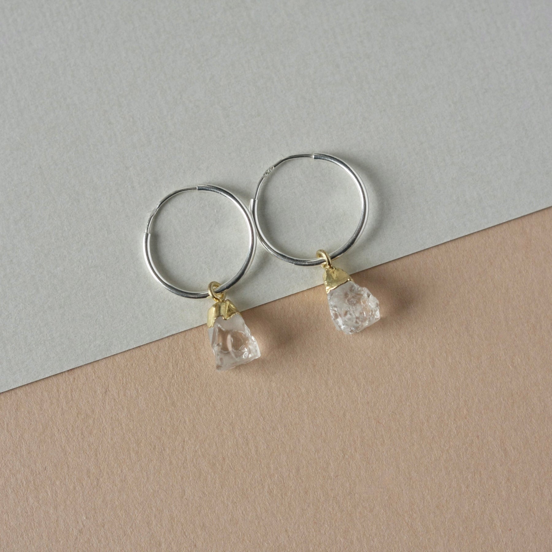 Mixed Metal Quartz Hoop Dangle Earrings