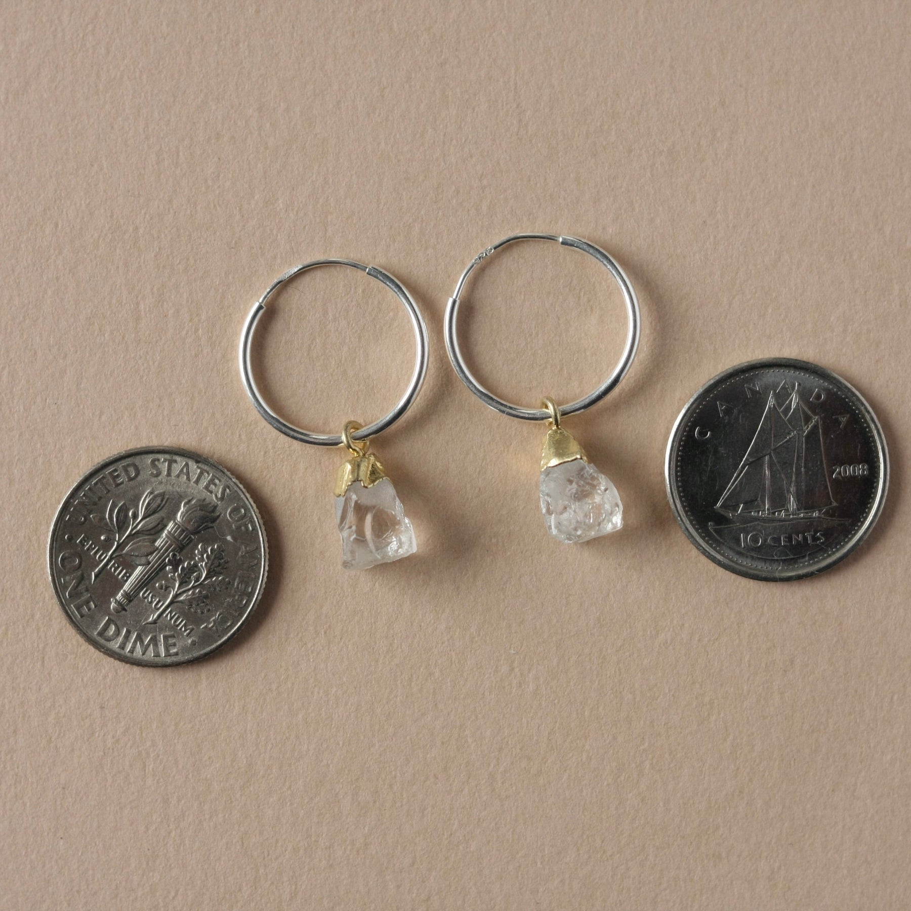Mixed Metal Quartz Hoop Dangle Earrings