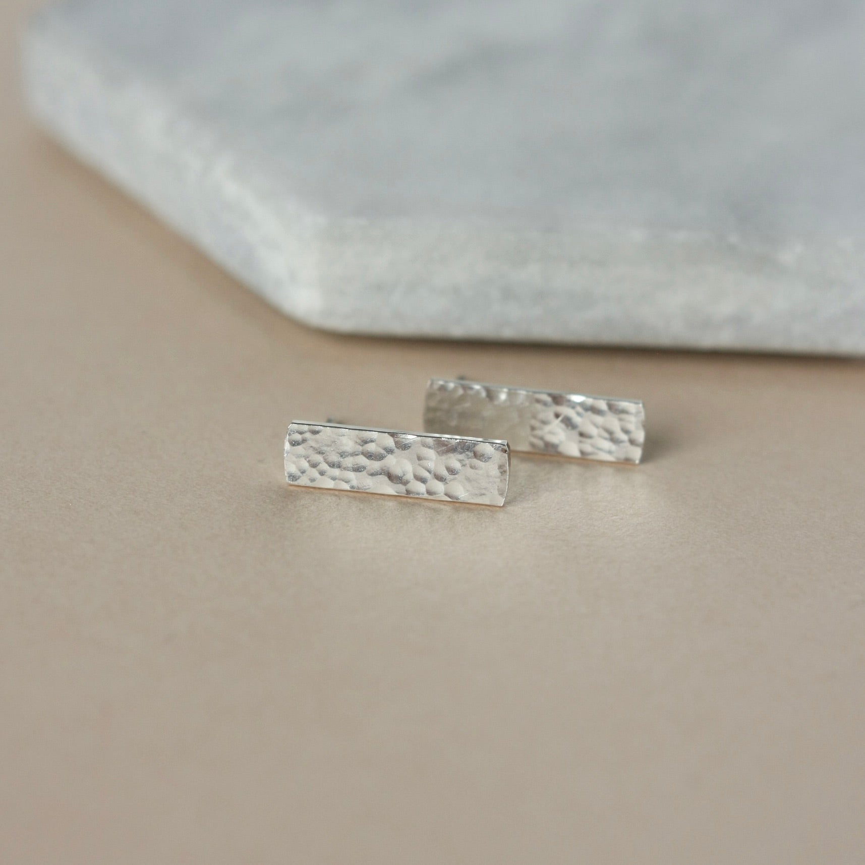 Hammered Sterling Silver Bar Stud Earrings