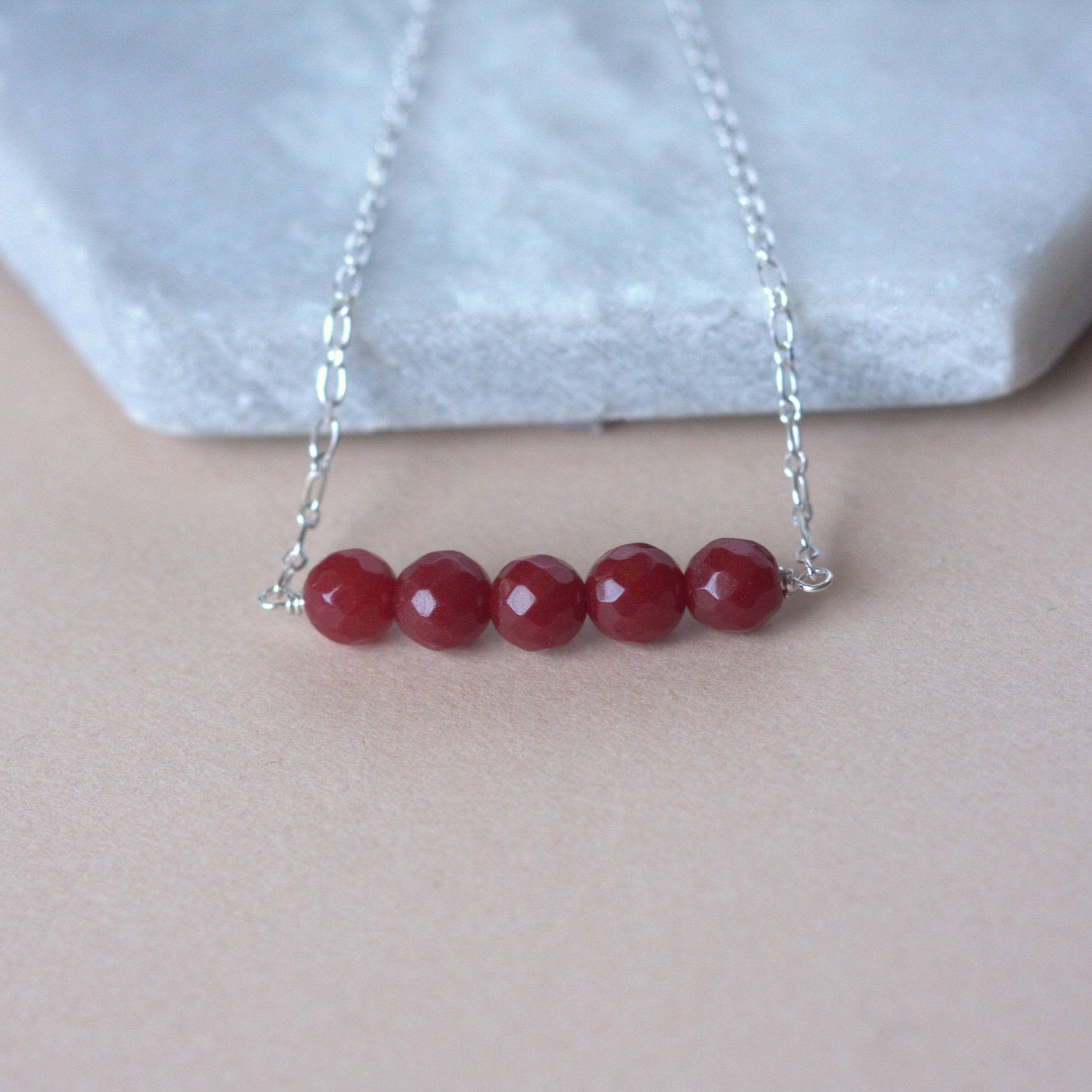 Red Jade Bead Necklace