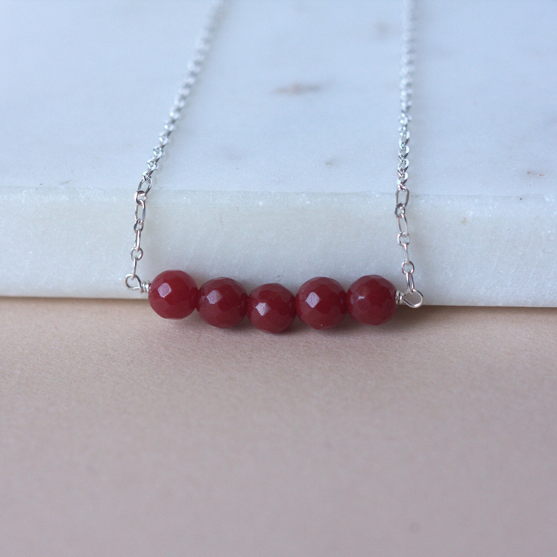 Red Jade Bead Necklace