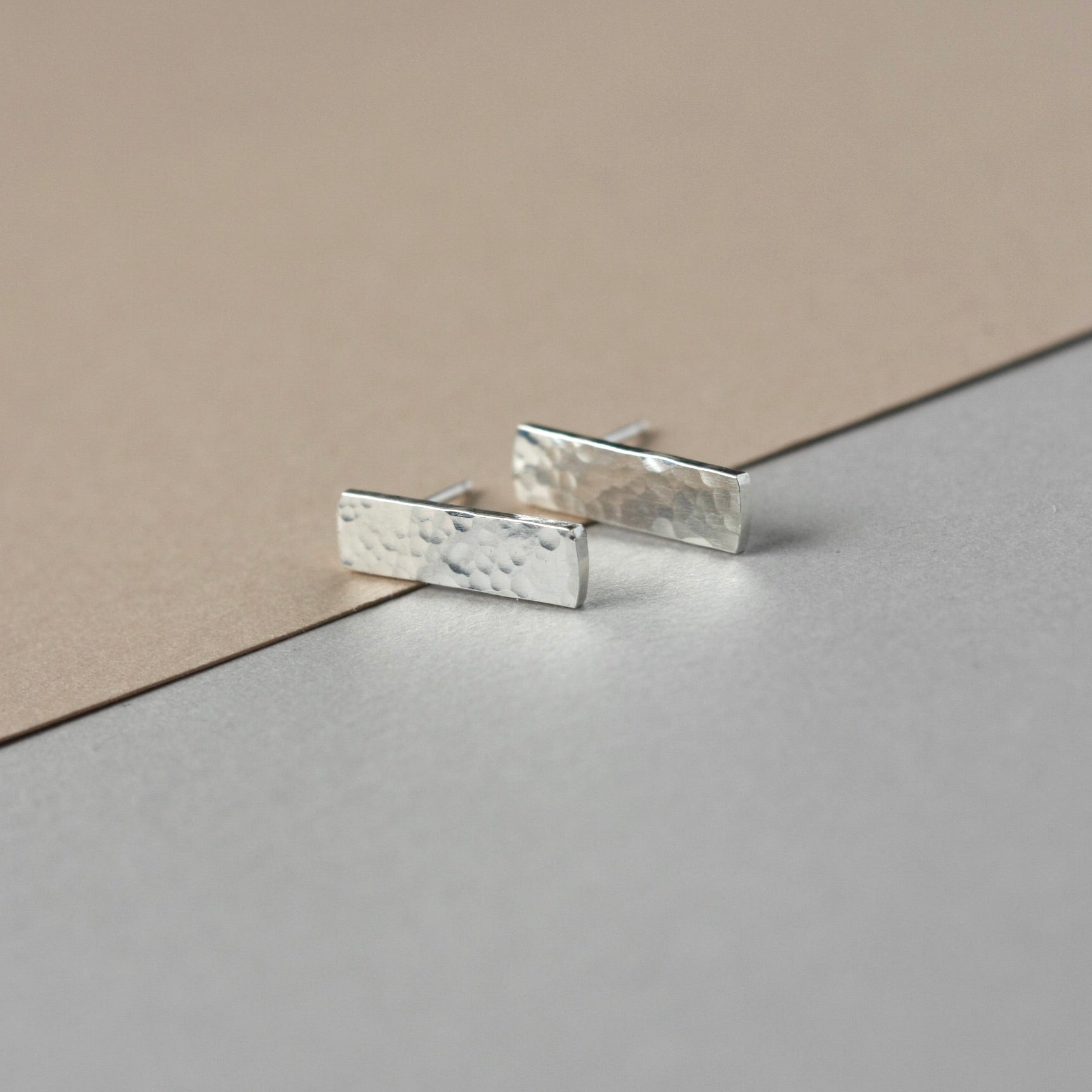 Hammered Sterling Silver Bar Stud Earrings