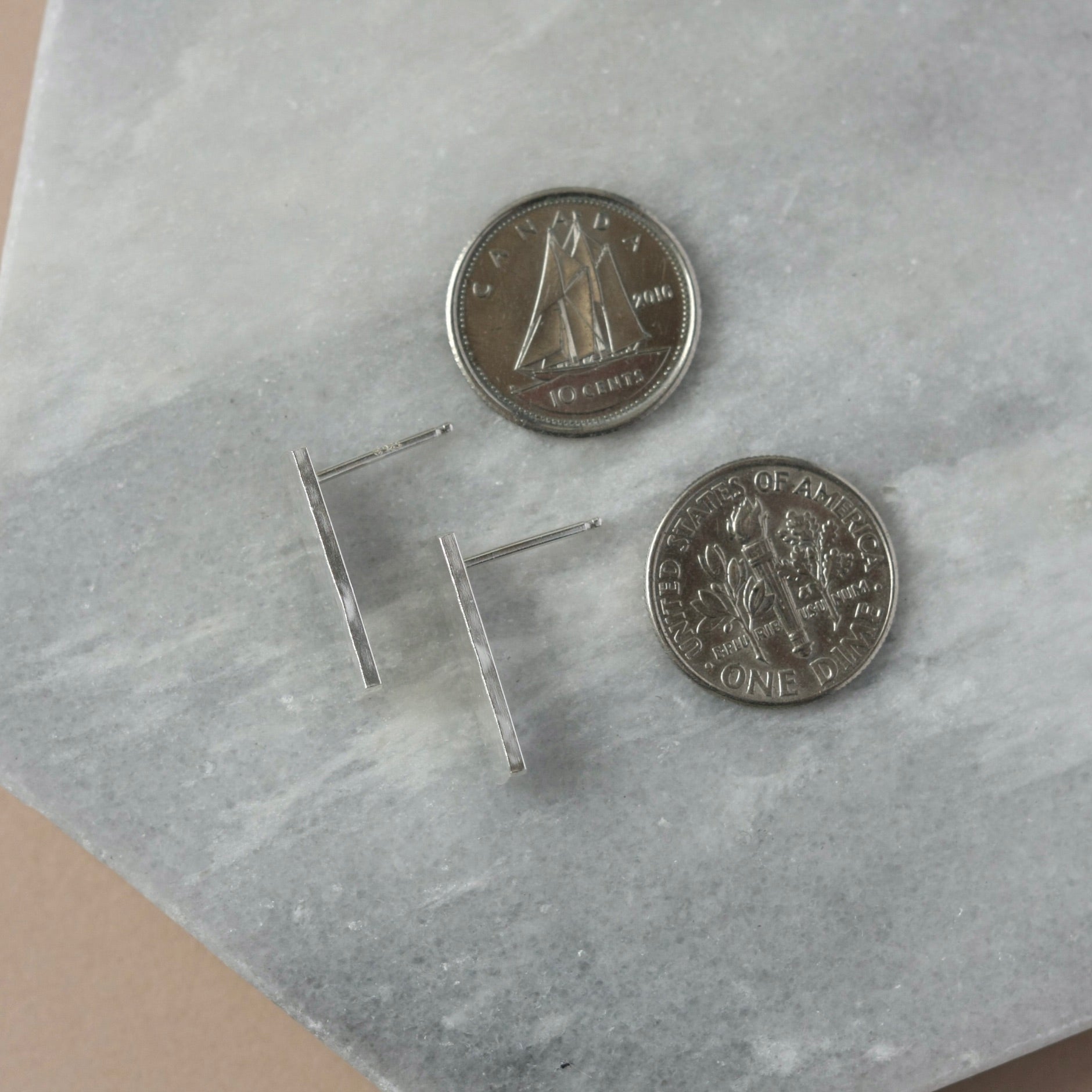 Hammered Sterling Silver Bar Stud Earrings