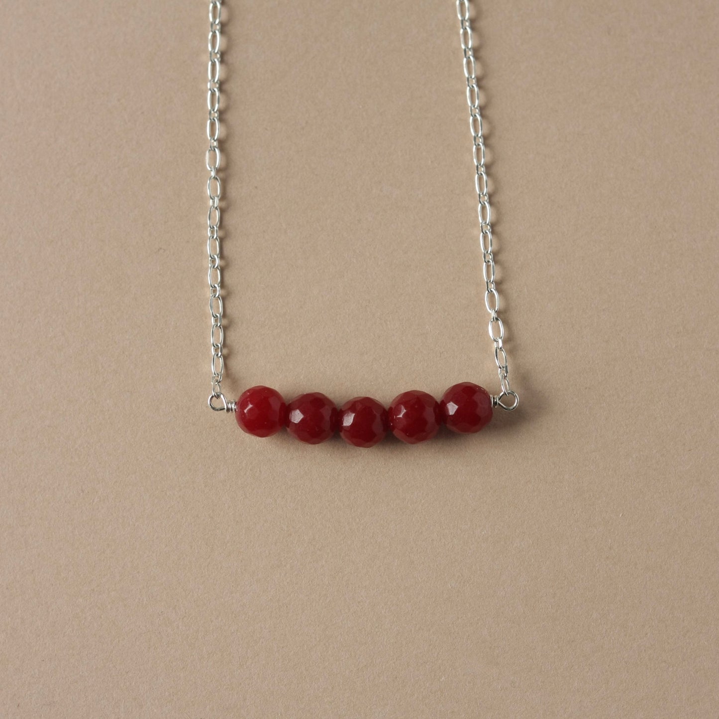 Sterling Silver Red Jade Bead Necklace