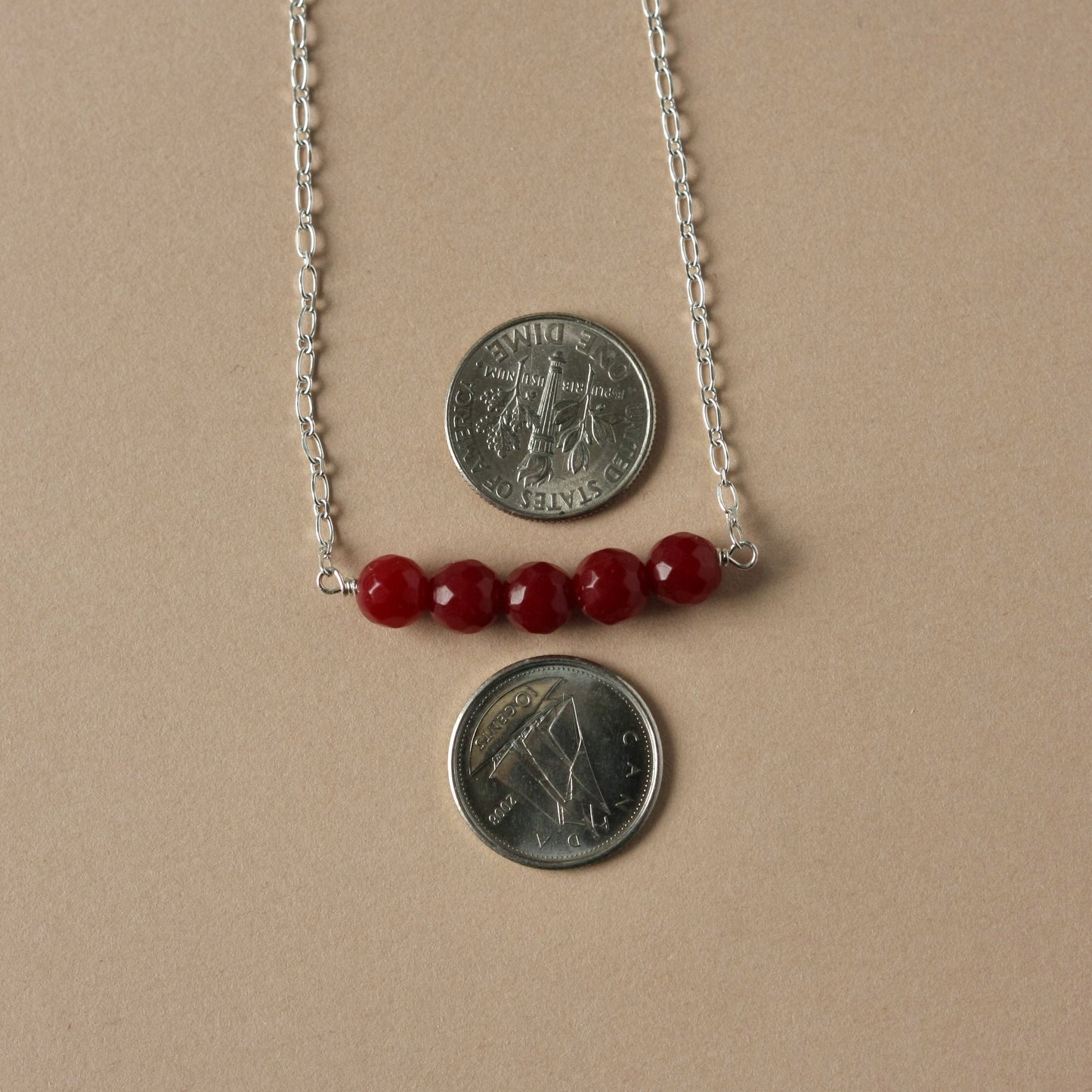 Sterling Silver Red Jade Bead Necklace