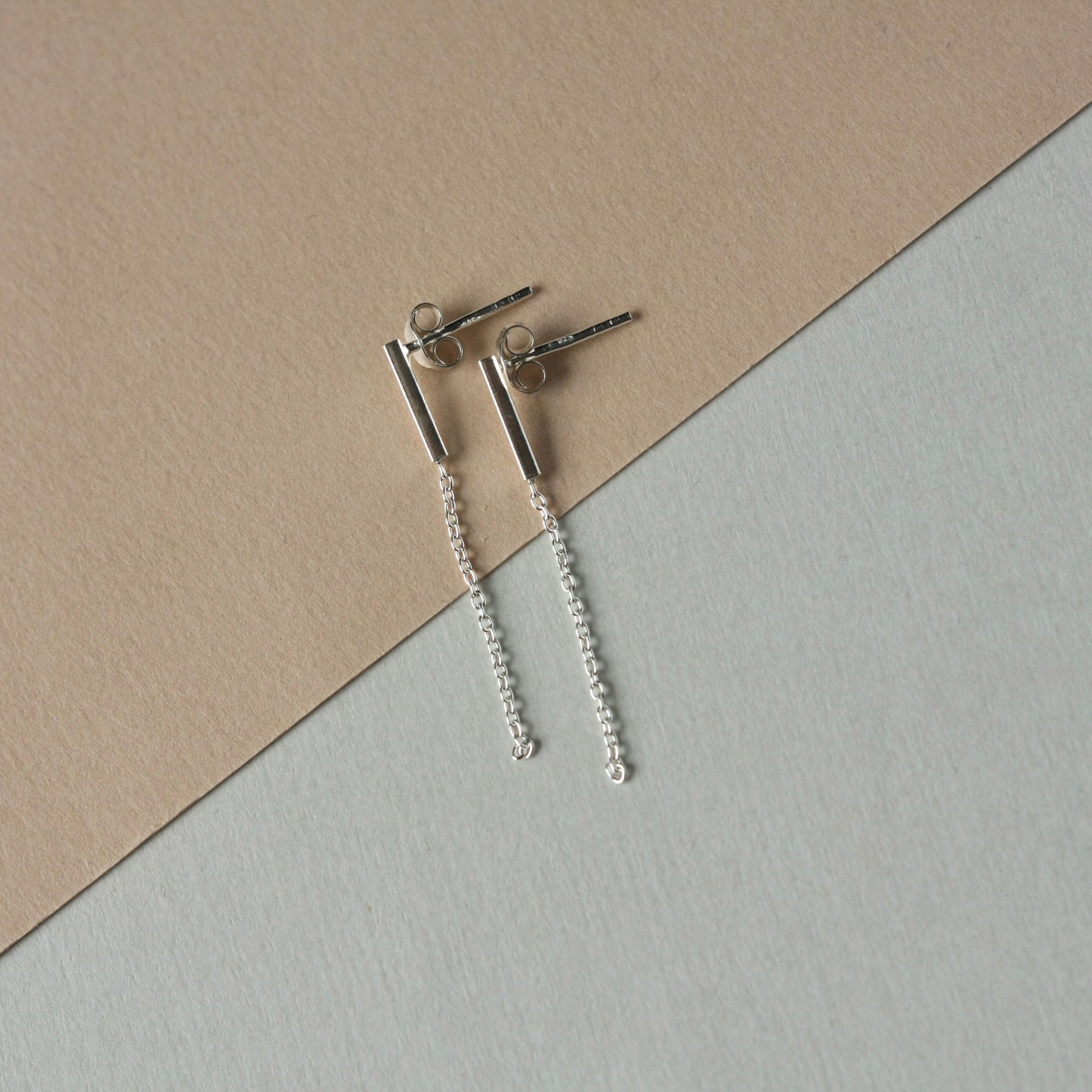 Sterling Silver Bar and Chain Dangle Studs