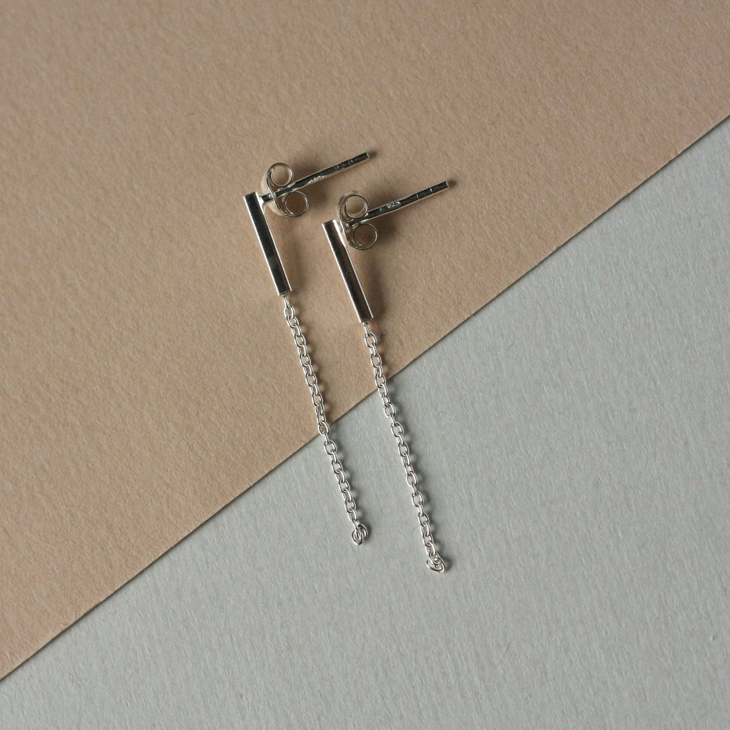 Sterling Silver Bar and Chain Dangle Studs