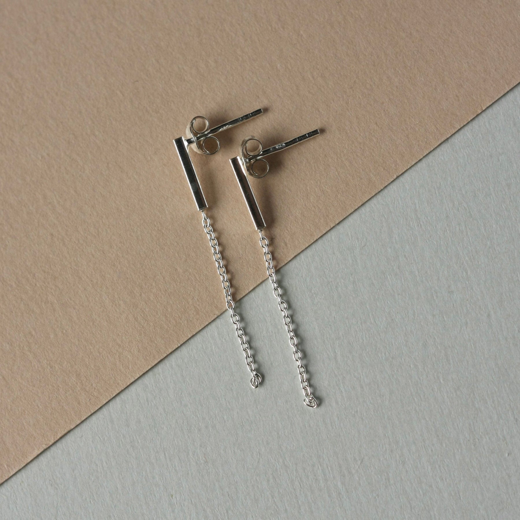 Sterling Silver Bar and Chain Dangle Studs