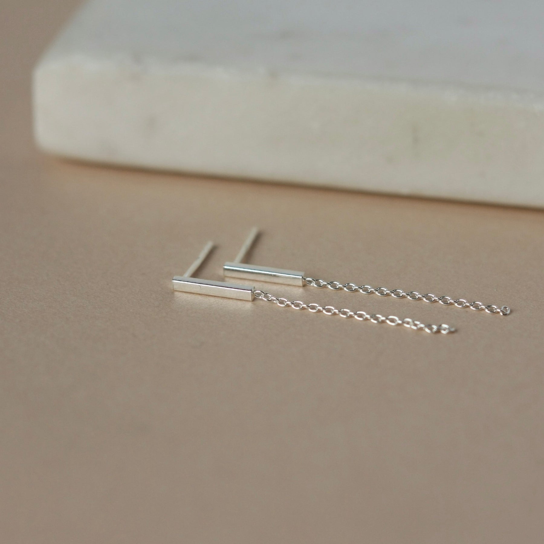Sterling Silver Bar and Chain Dangle Studs