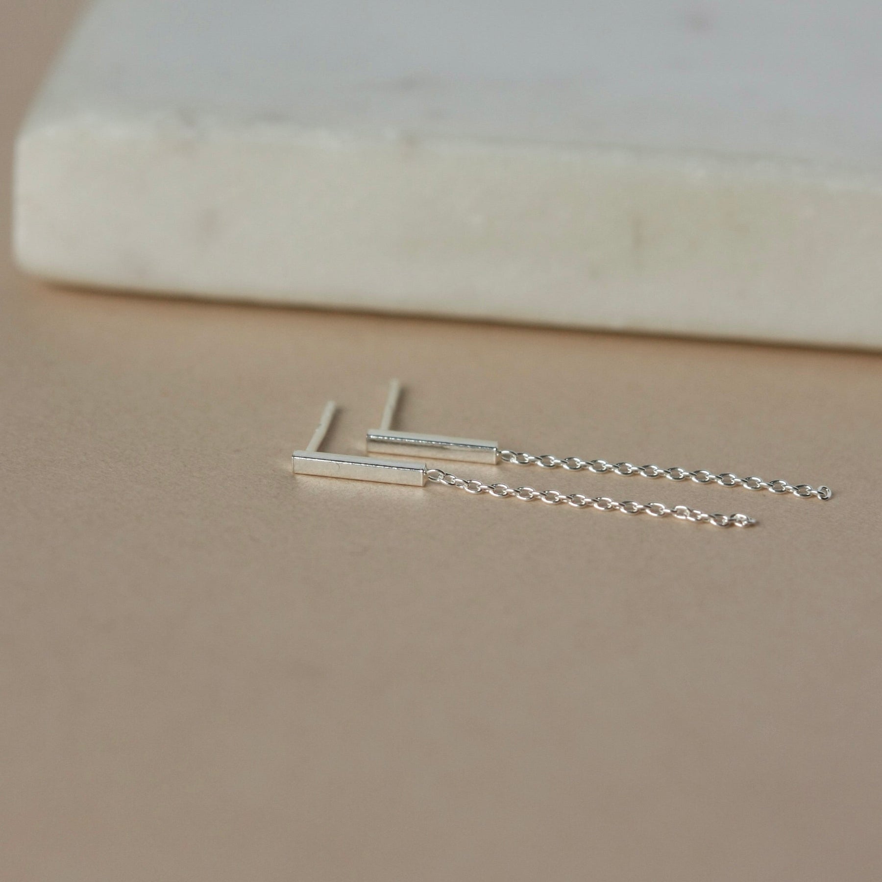 Sterling Silver Bar and Chain Dangle Studs