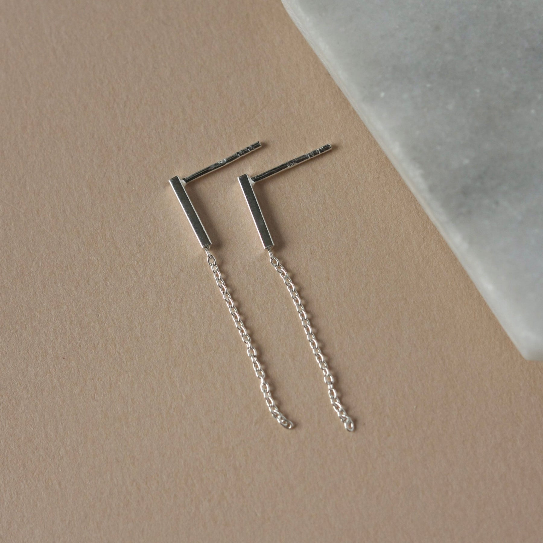 Sterling Silver Bar and Chain Dangle Studs