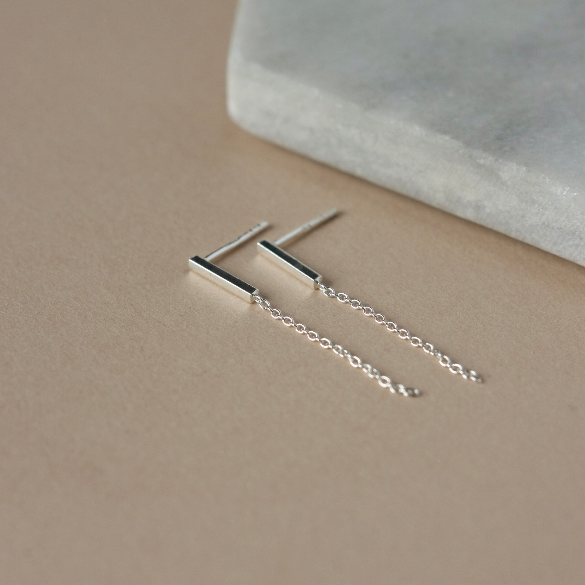 Sterling Silver Bar and Chain Dangle Studs