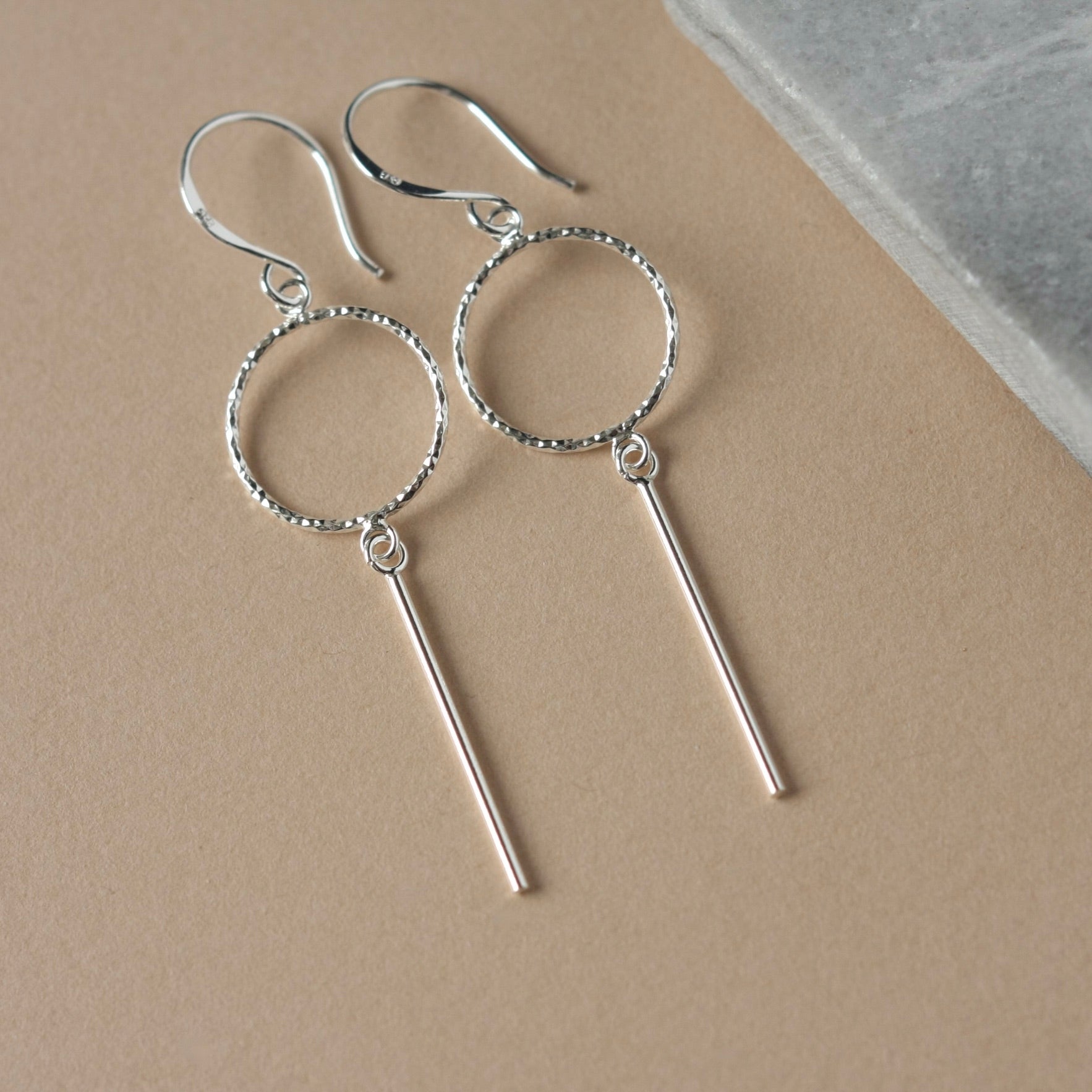 Silver Circle and Bar Earrings