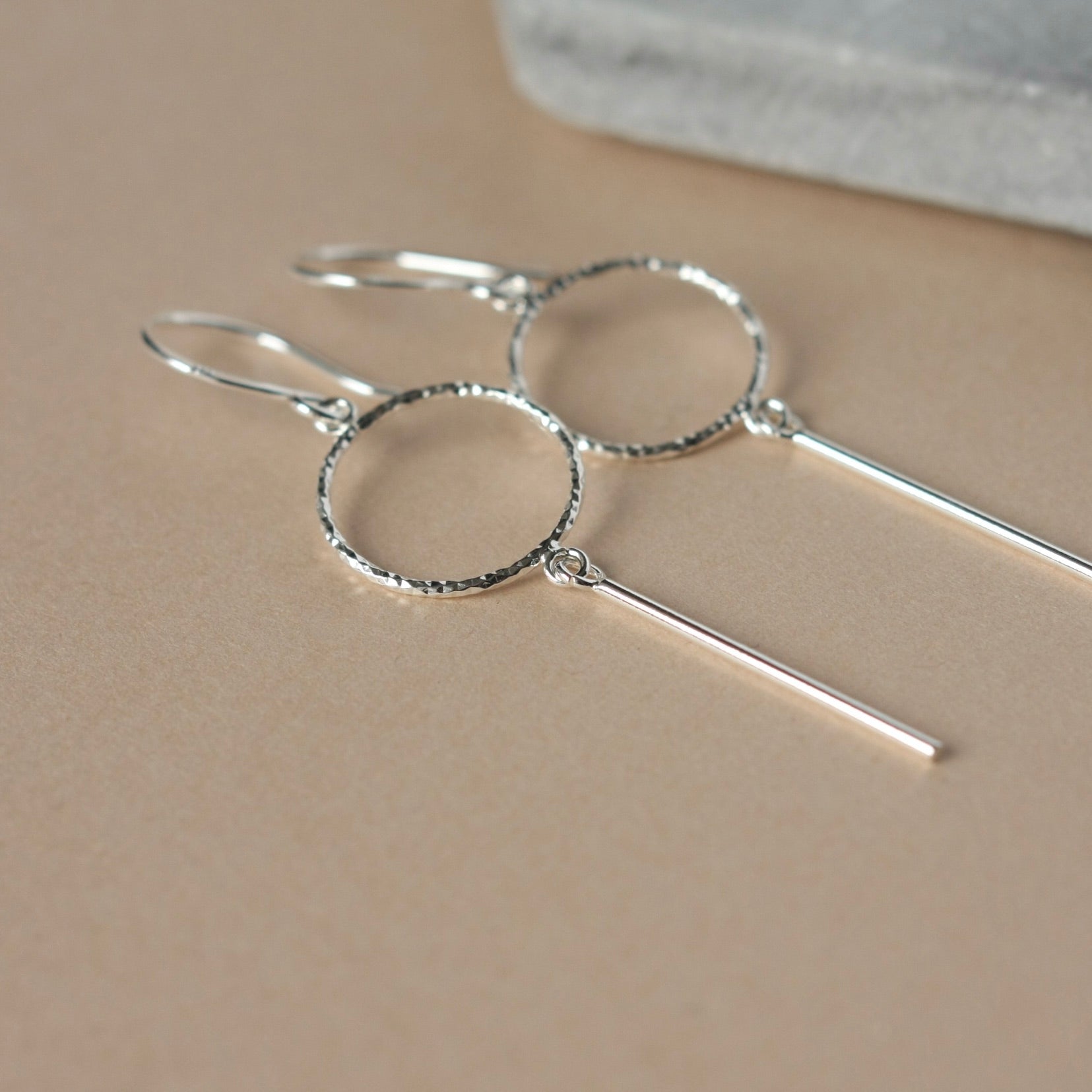 Silver Circle and Bar Earrings