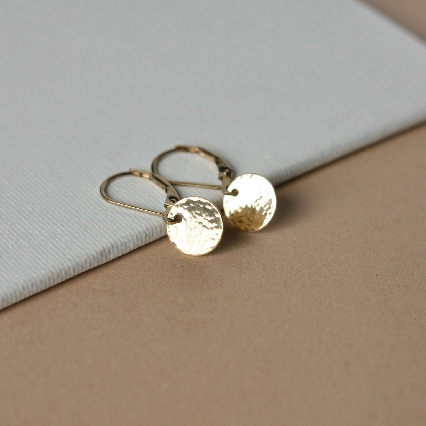 Hammered Gold Disc Leverback Earrings