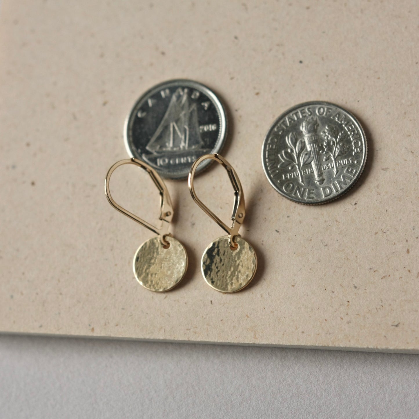 Hammered Gold Disc Leverback Earrings