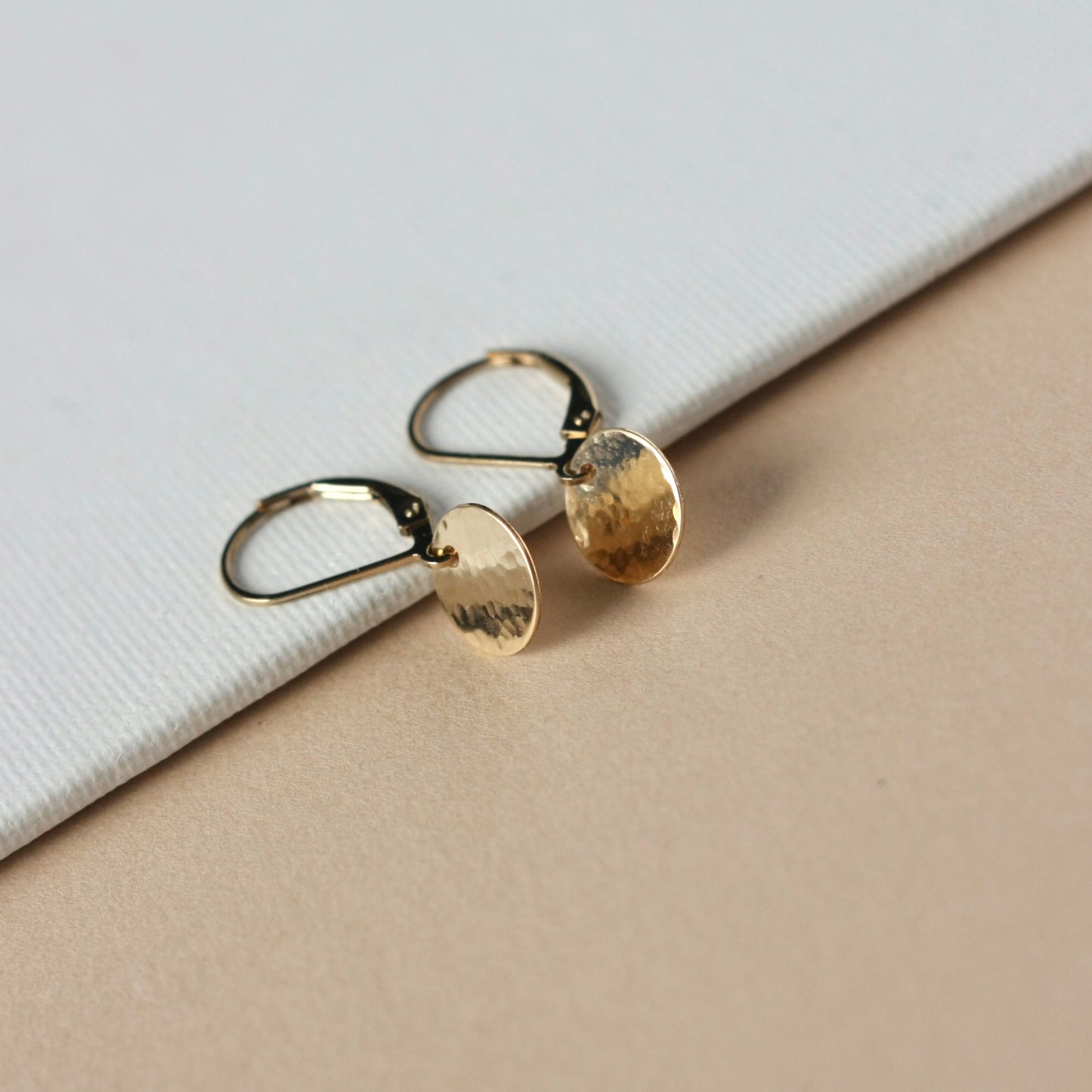 Hammered Gold Disc Leverback Earrings