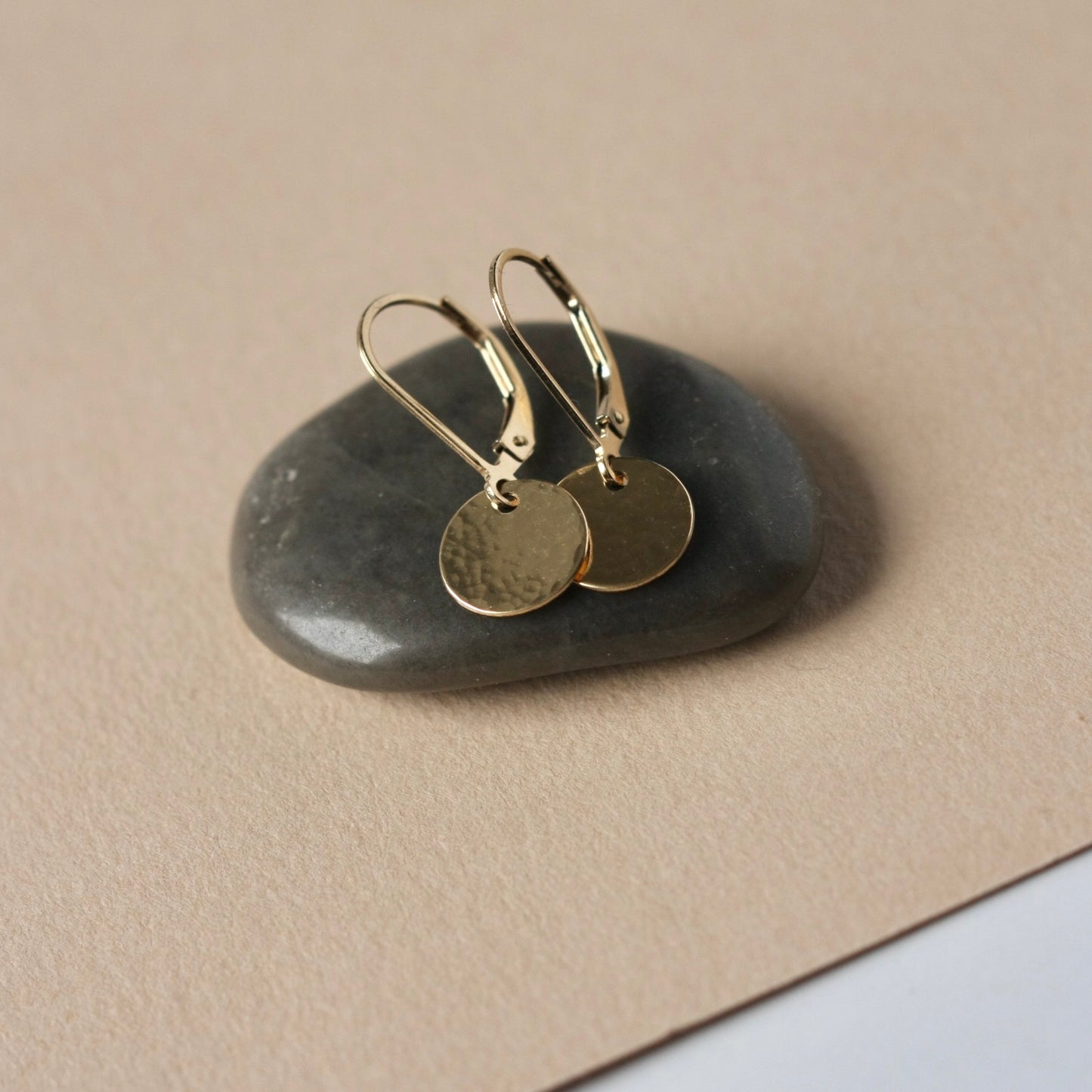 Hammered Gold Disc Leverback Earrings