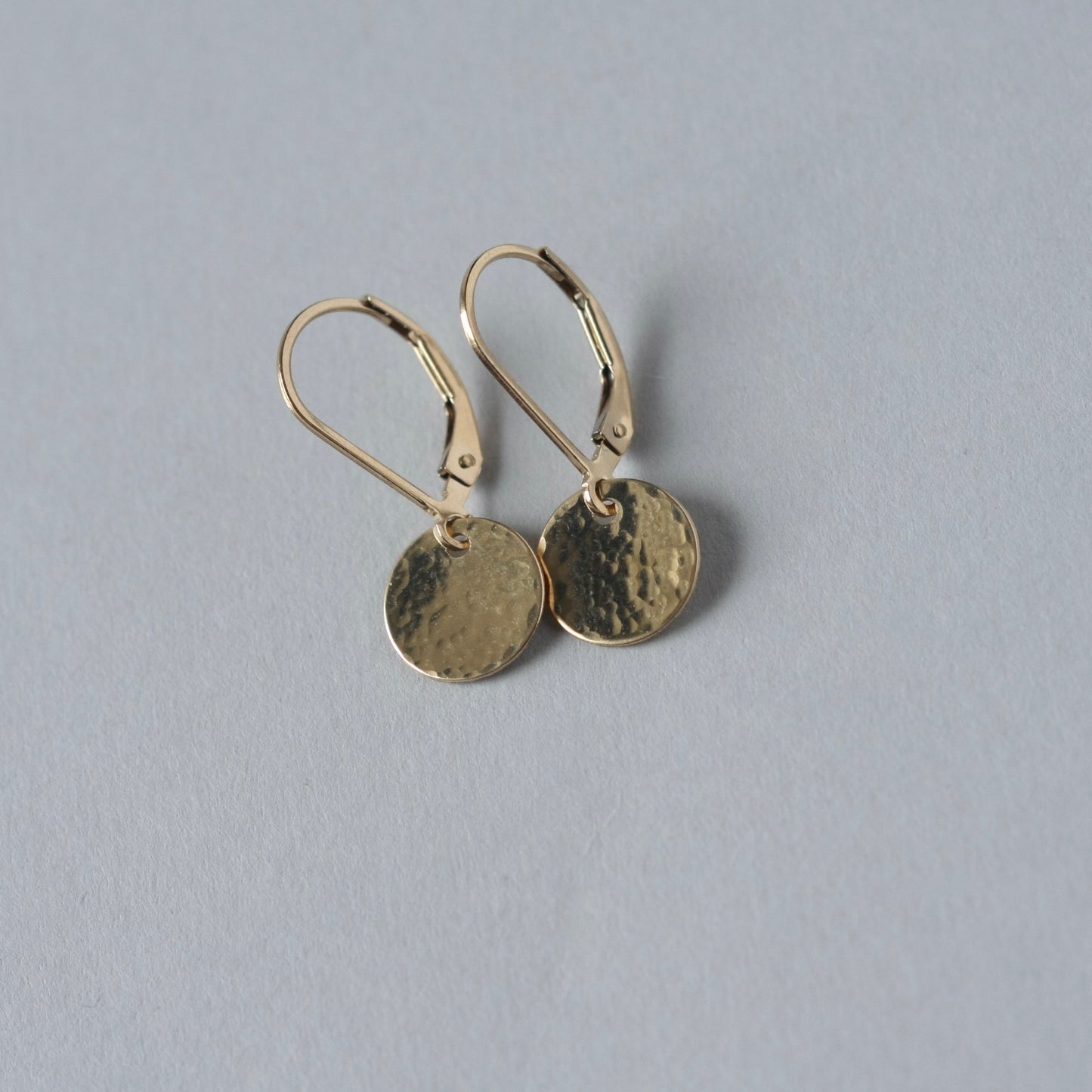 Hammered Gold Disc Leverback Earrings