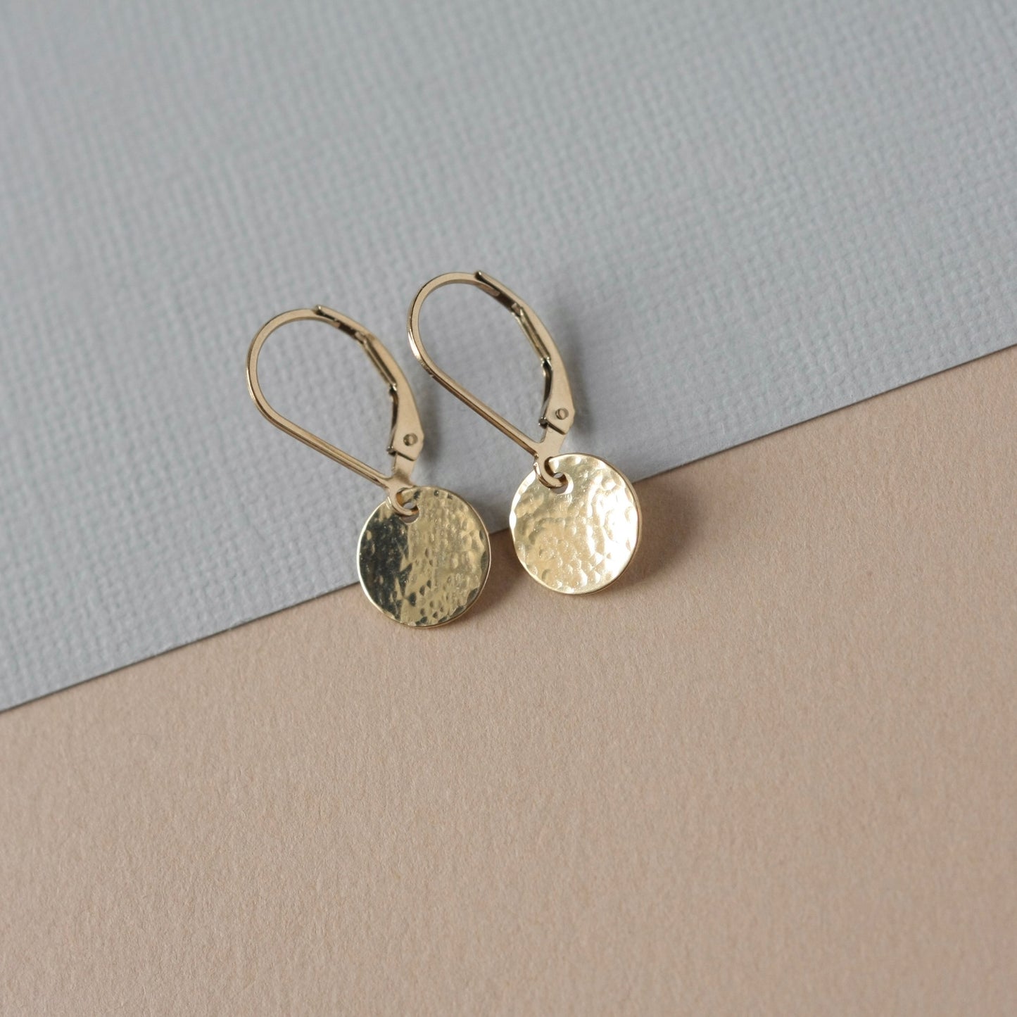 Hammered Gold Disc Leverback Earrings