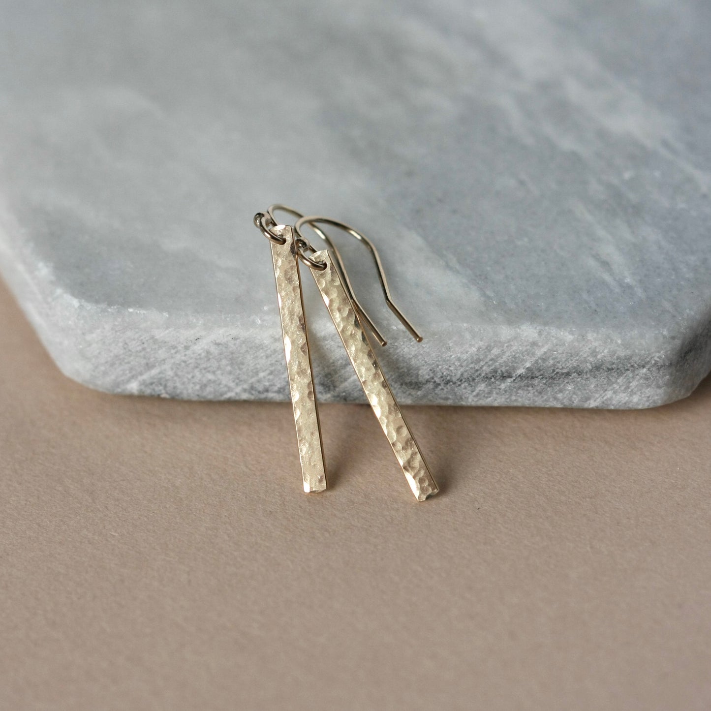 Hammered Gold Bar Earrings