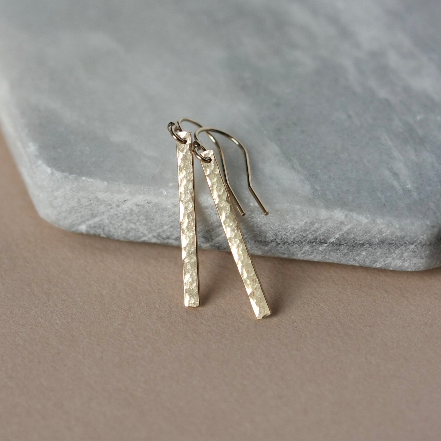 Hammered Gold Bar Earrings