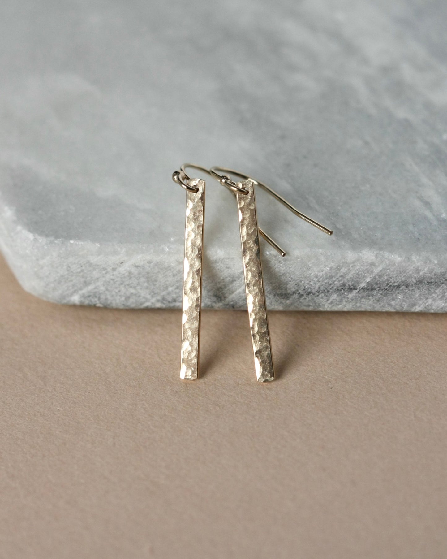 Hammered Gold Bar Earrings