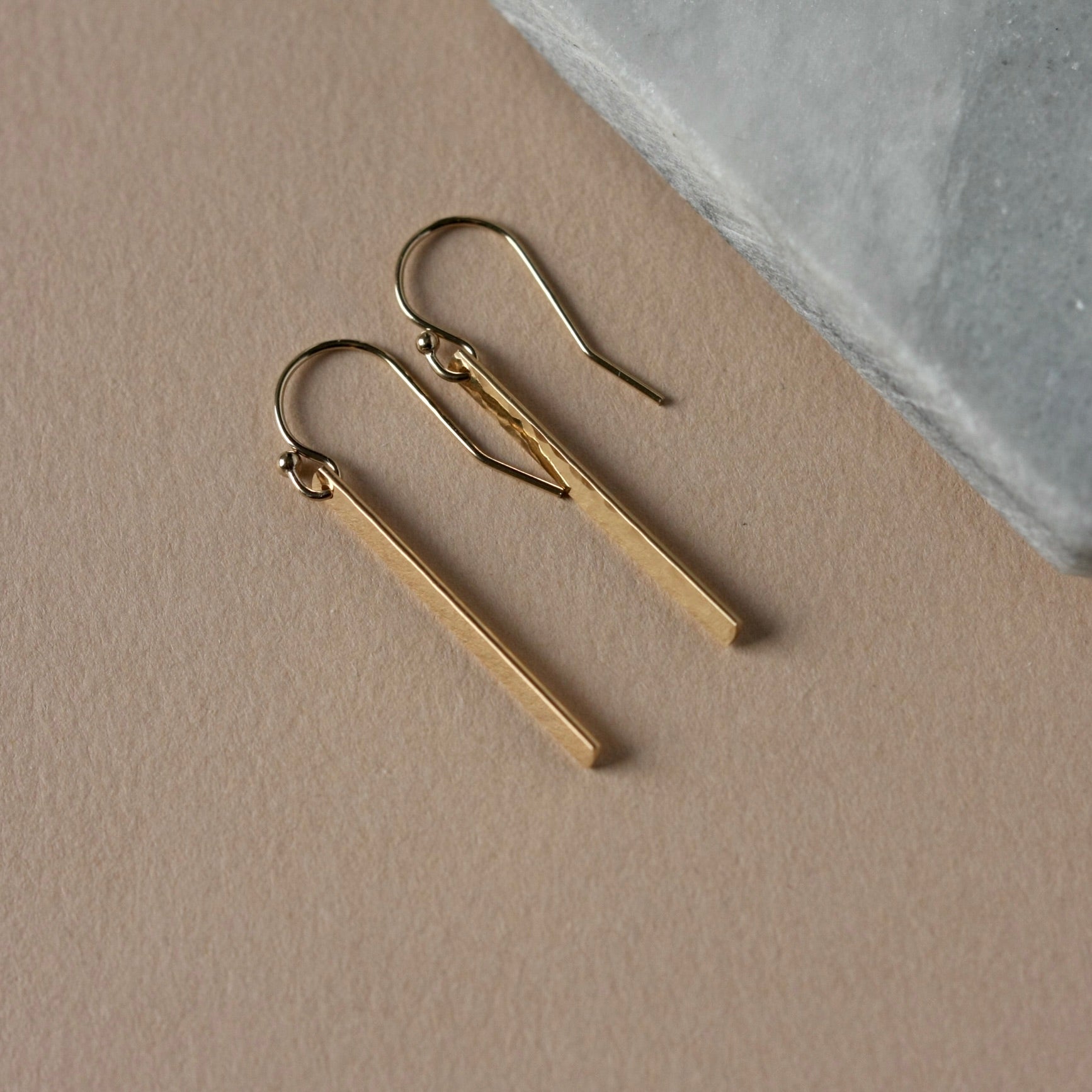 Hammered Gold Bar Earrings