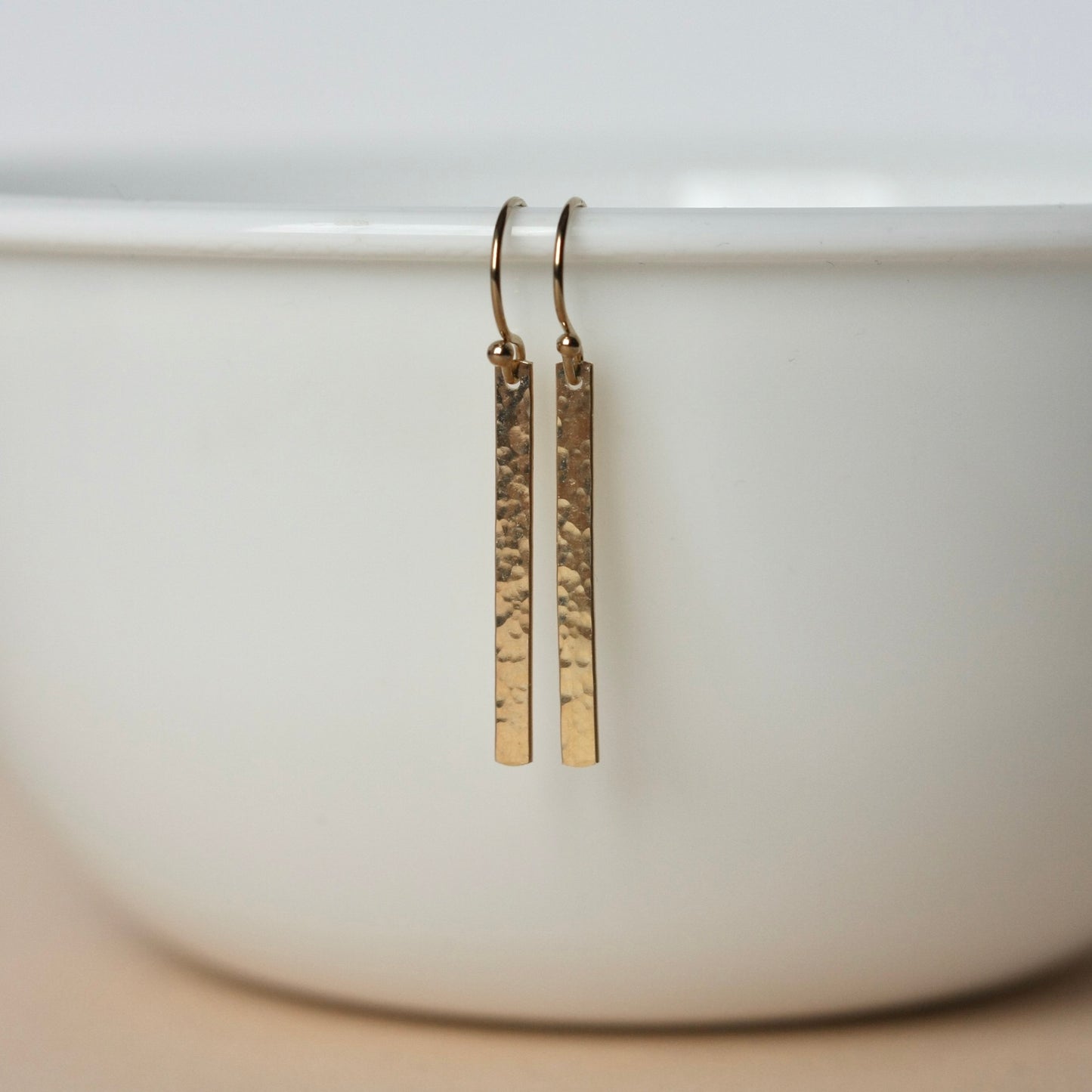 Hammered Gold Bar Earrings