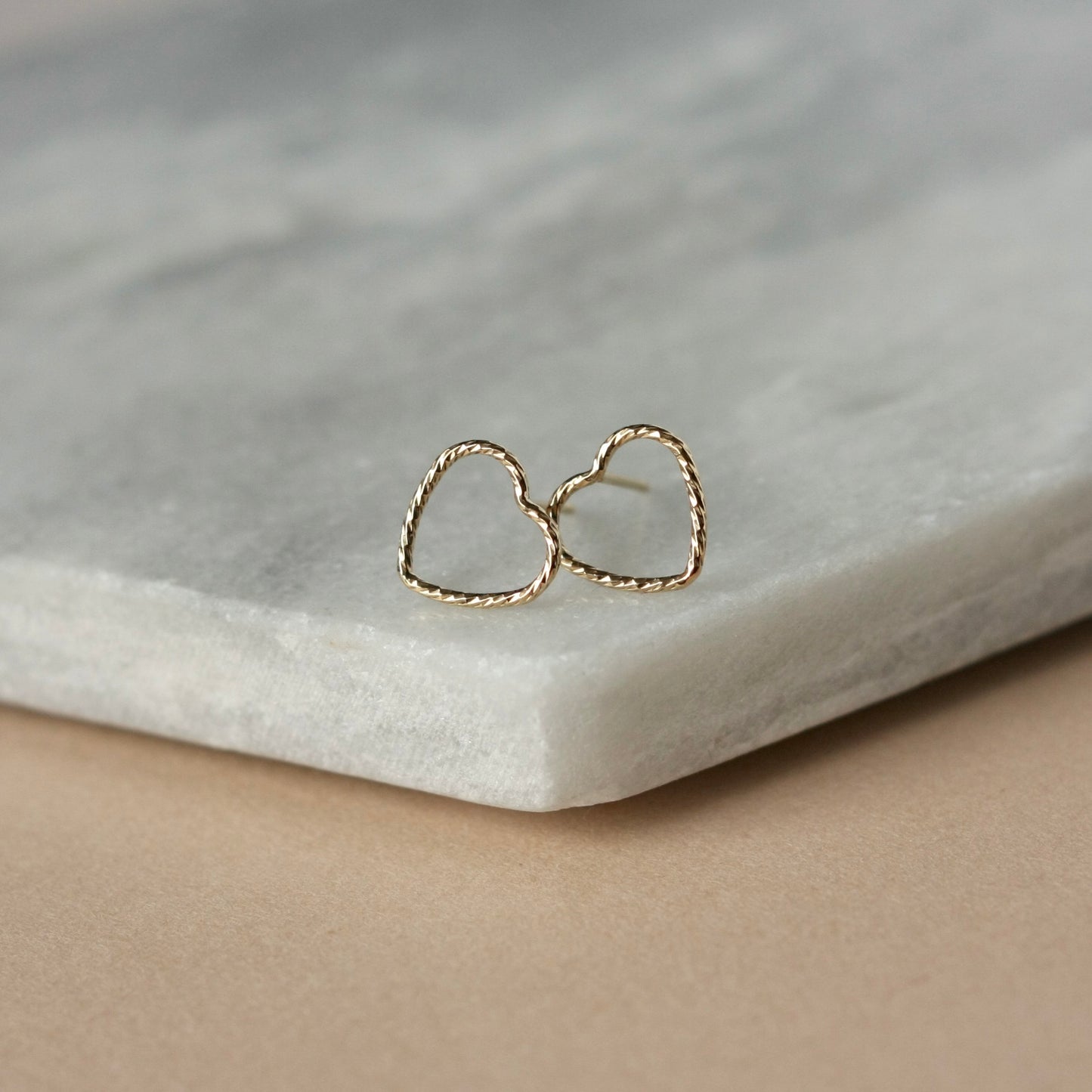 Sparkly Gold Heart Stud Earrings