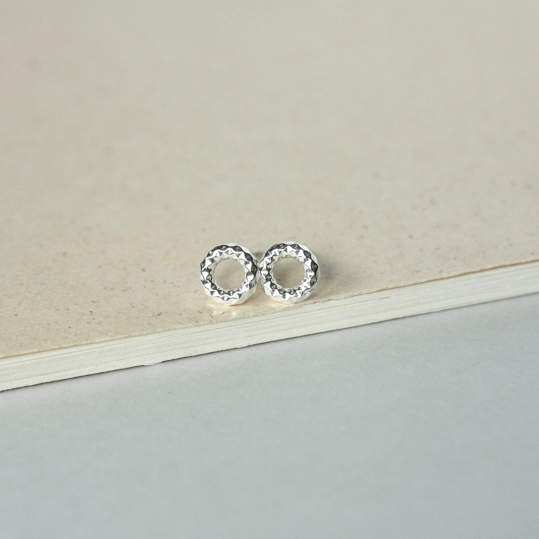 Small Sparkly Chunky Sterling Silver Open Circle Studs