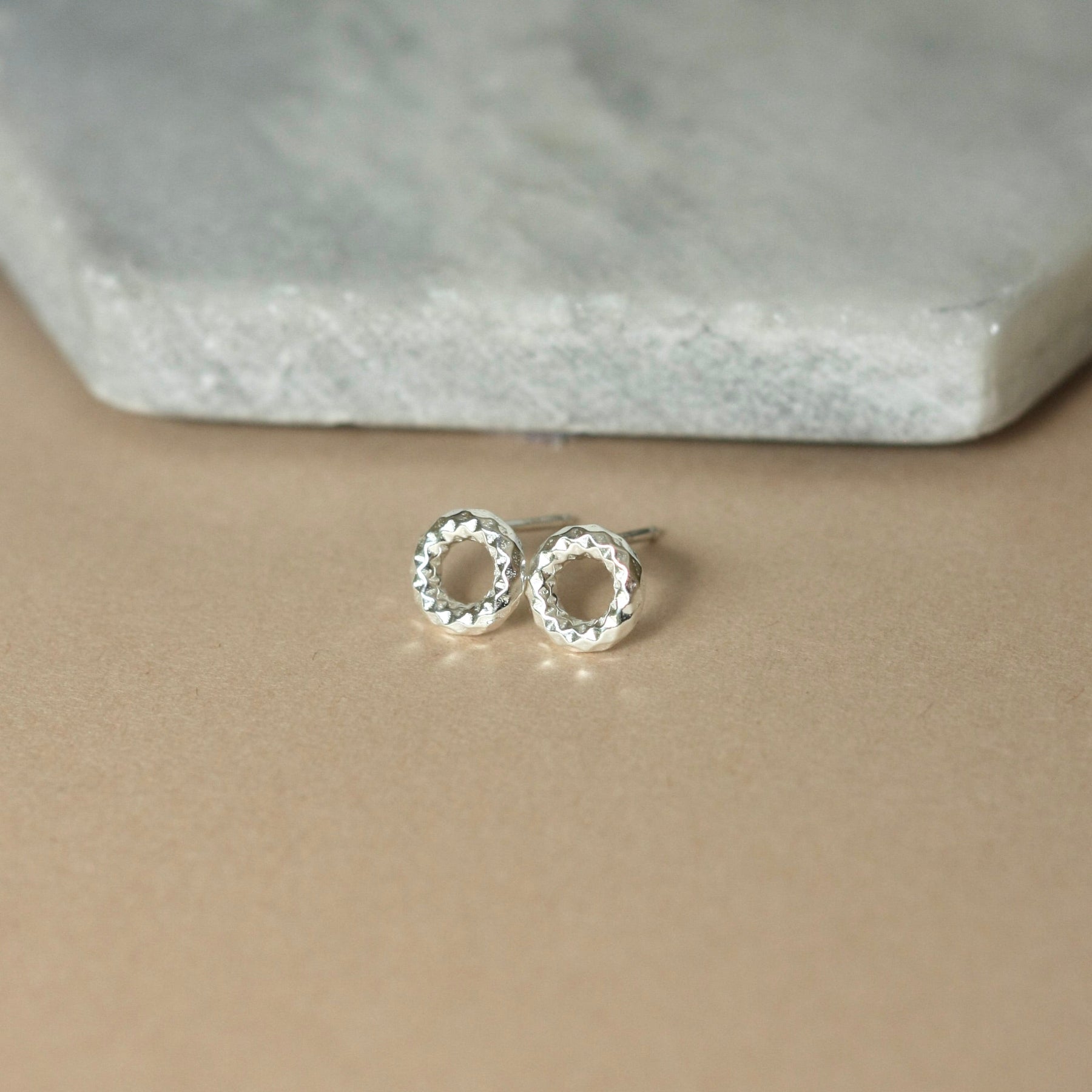Small Sparkly Chunky Sterling Silver Open Circle Studs