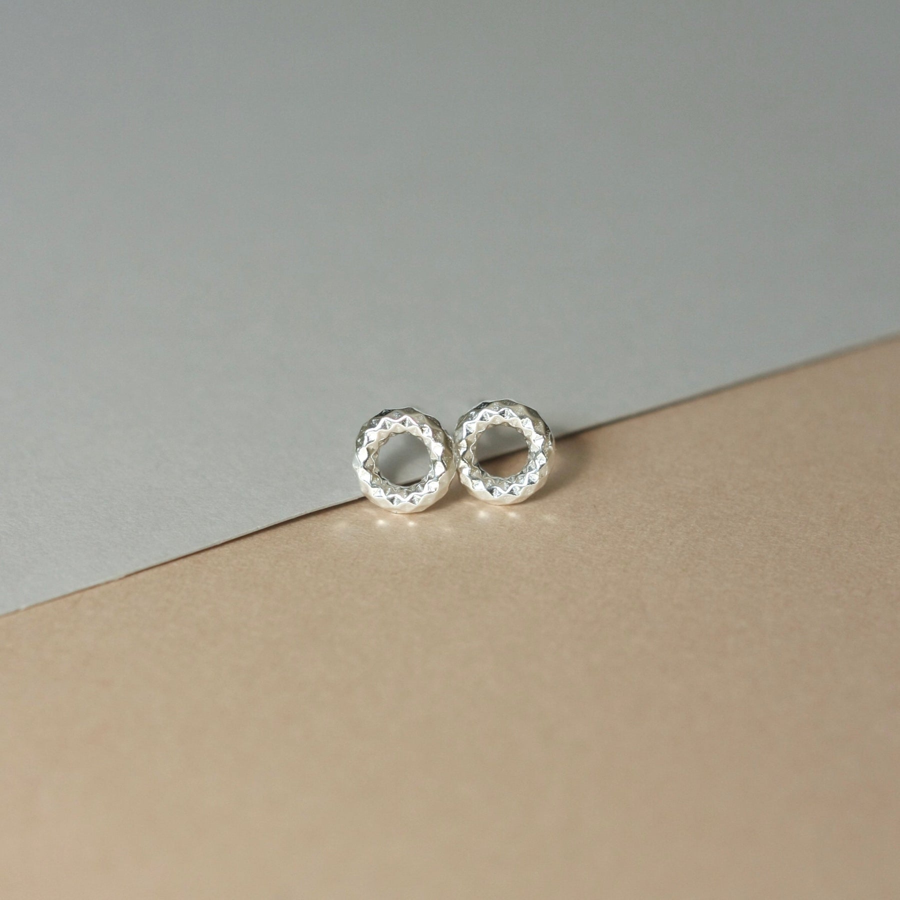 Small Sparkly Chunky Sterling Silver Open Circle Studs