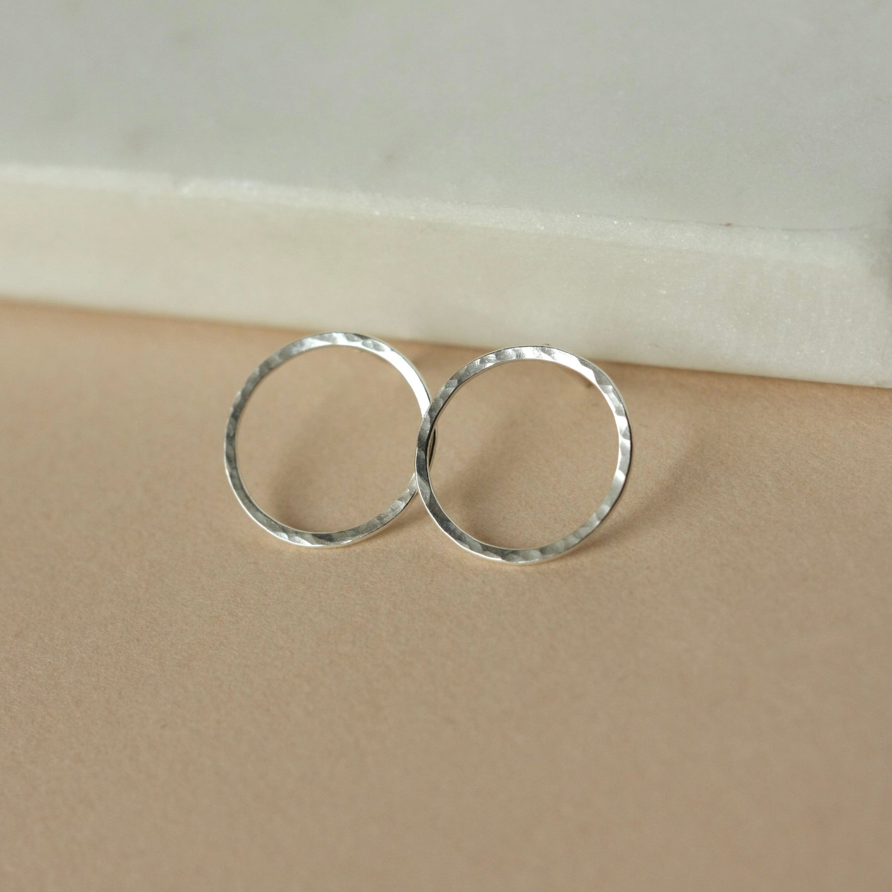 Big Sterling Silver Hammered Open Circle Studs