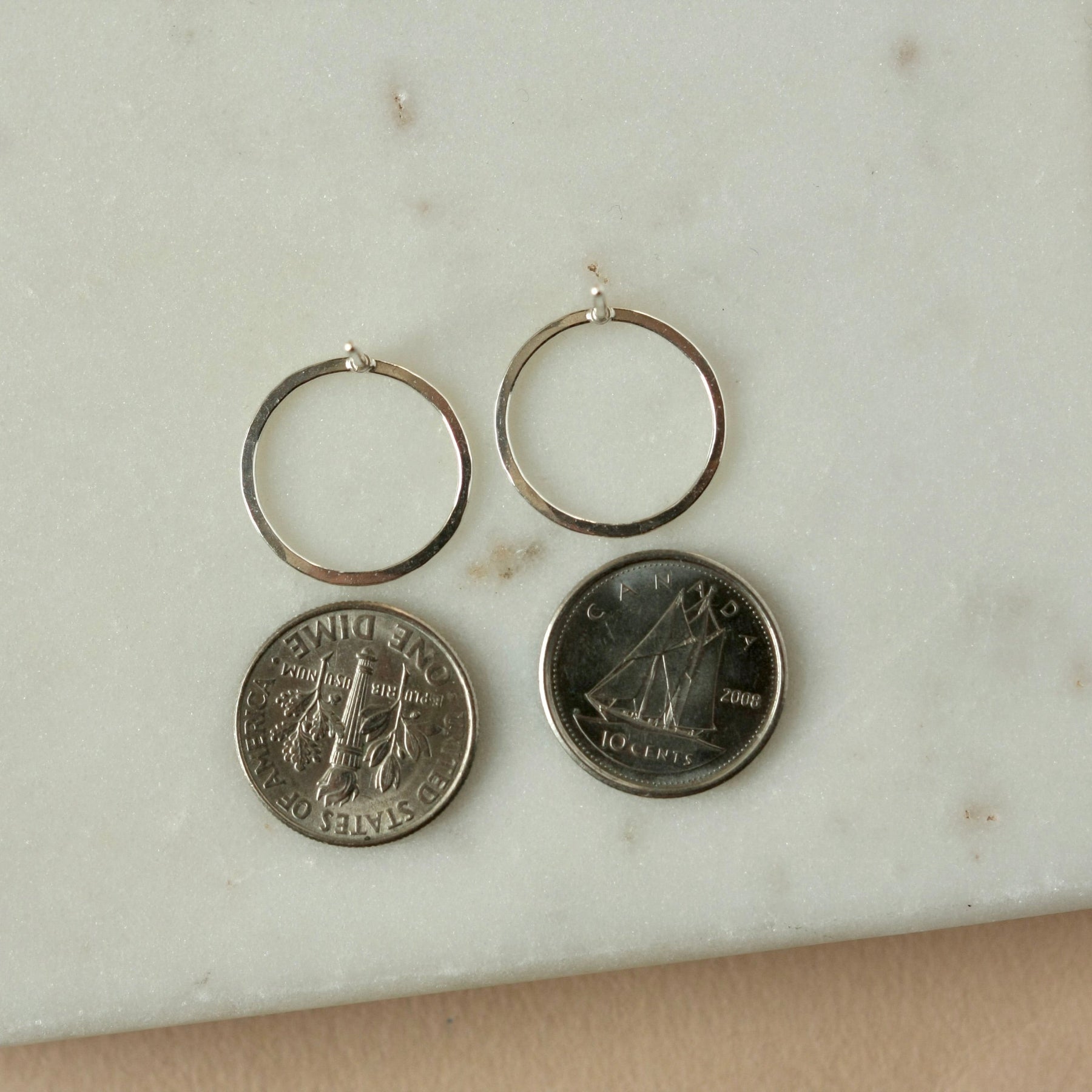 Big Sterling Silver Hammered Open Circle Studs